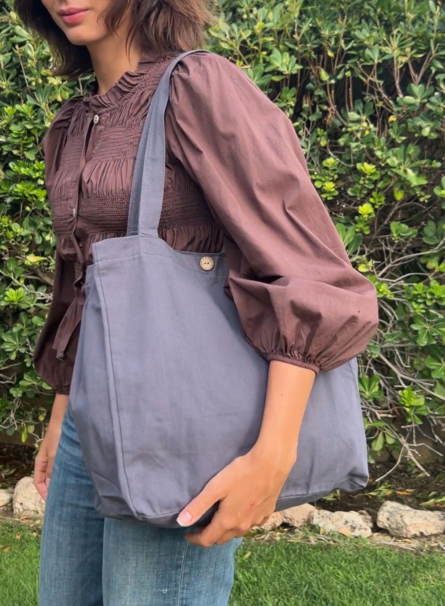 Gray cloth bag