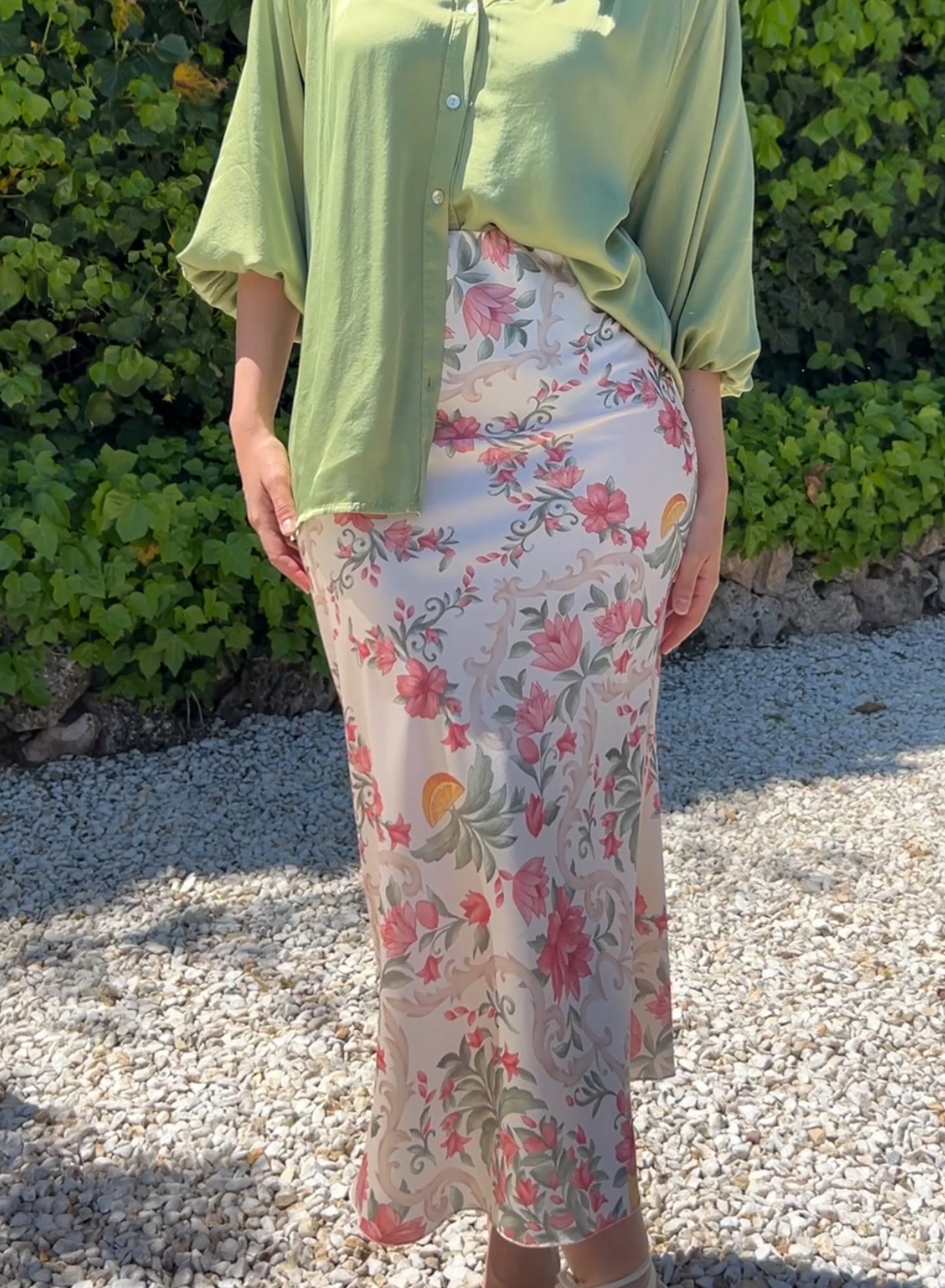 Printed satin skirt