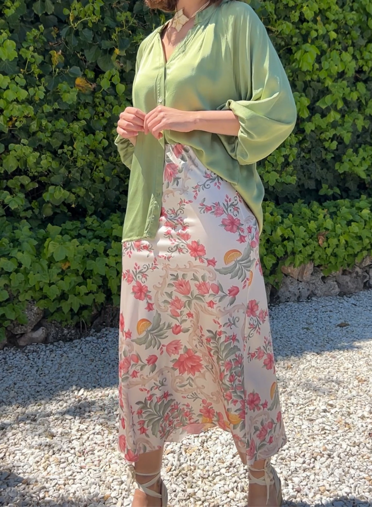 Printed satin skirt
