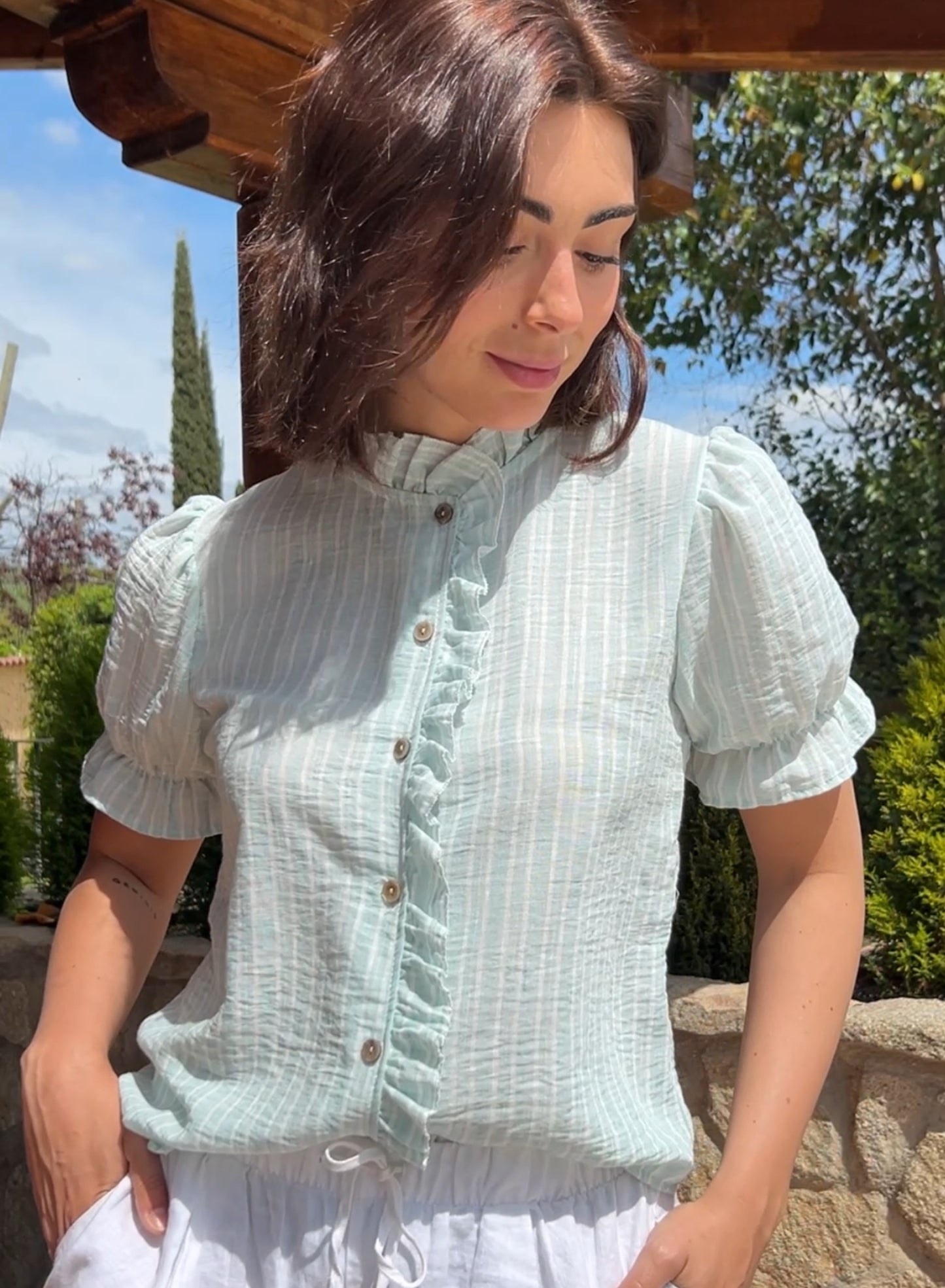 Aqua green striped shirt
