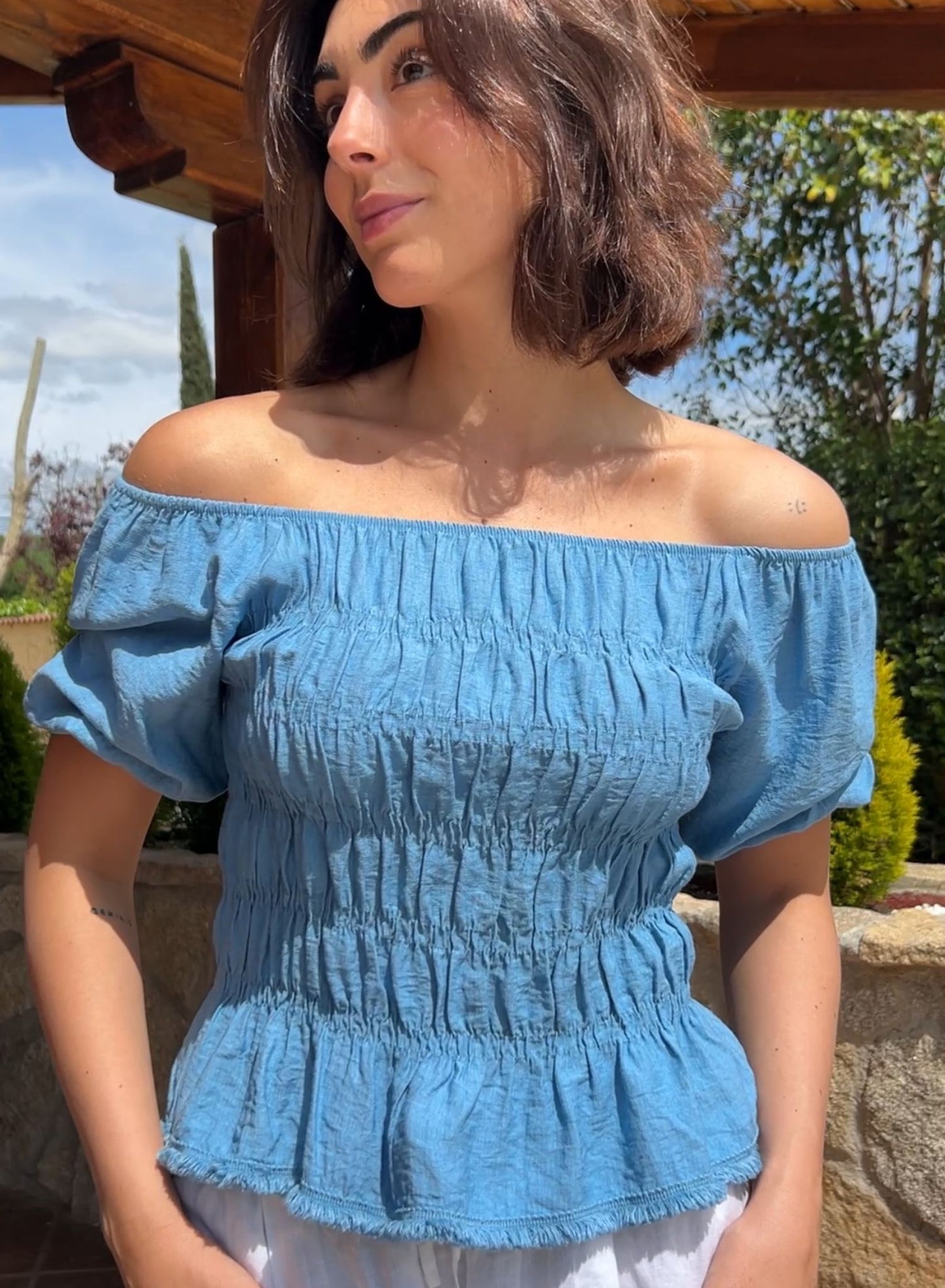 Top flecos azul