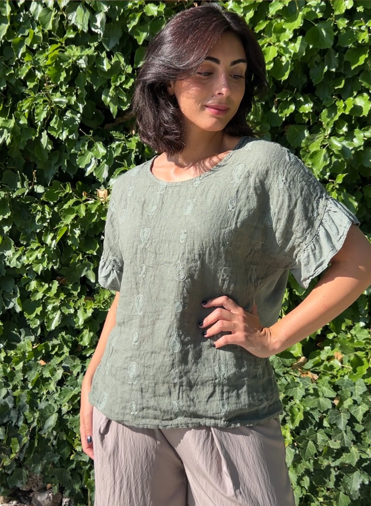 Camiseta lino verde