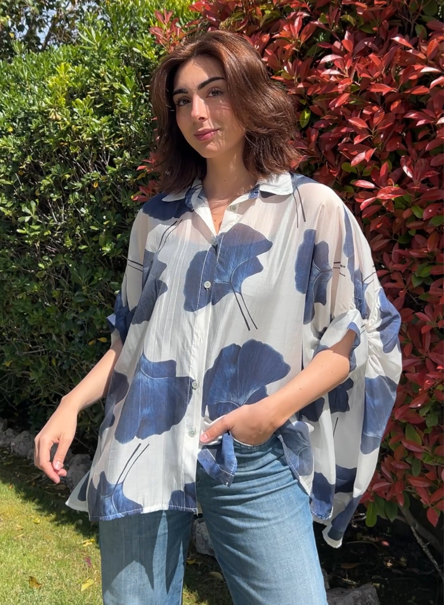 Camisa flores azul