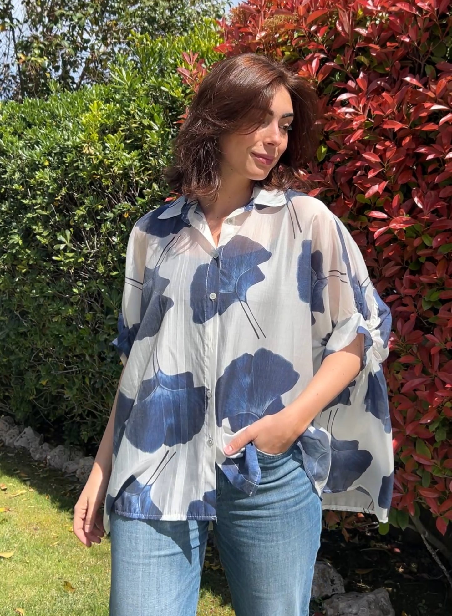 Camisa flores azul