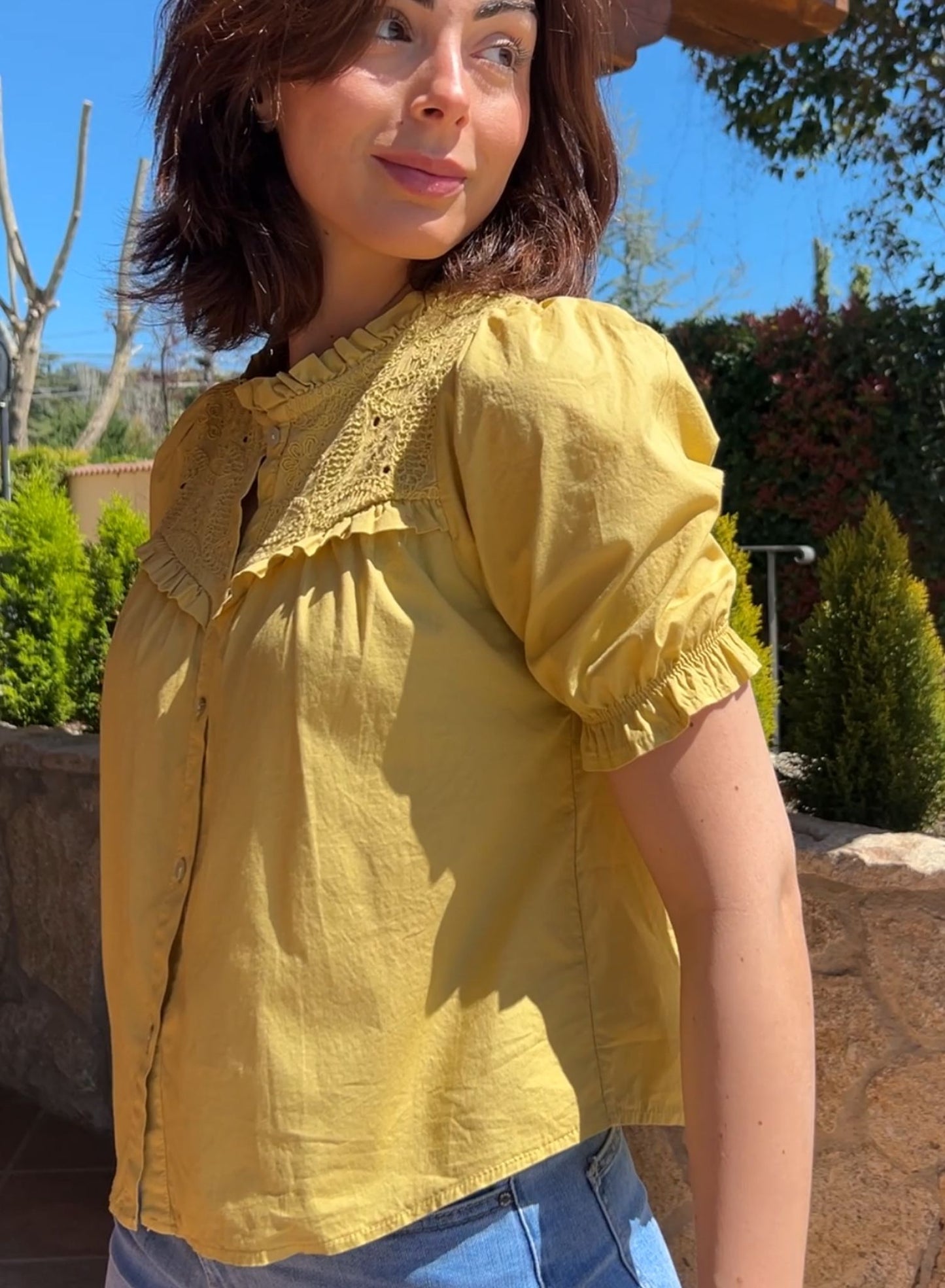 Yellow lace blouse