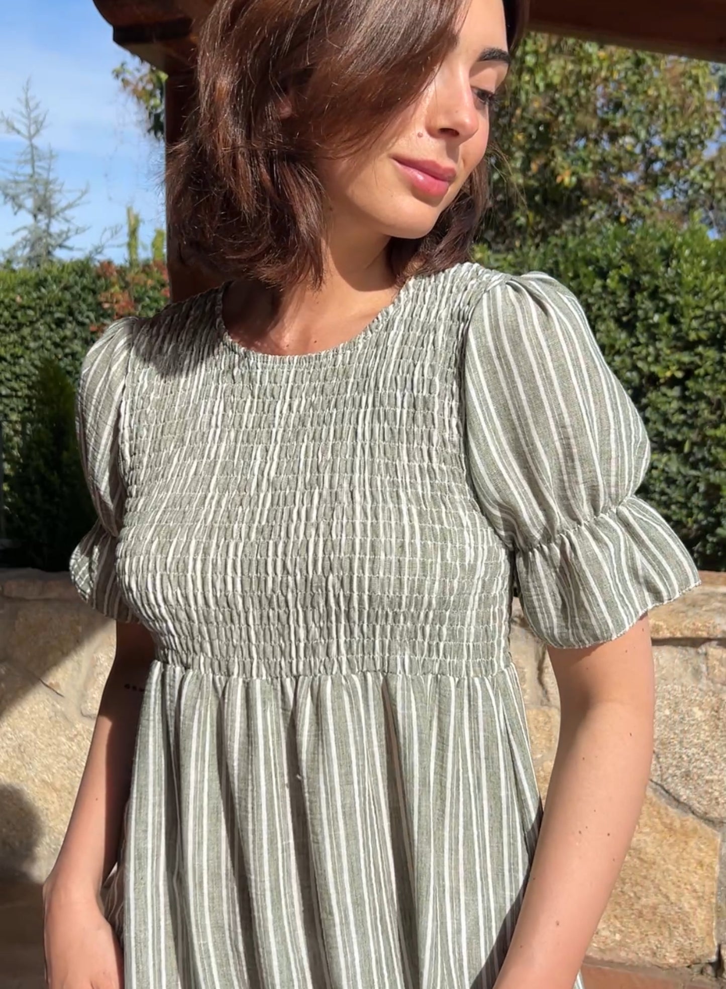 Green striped dress