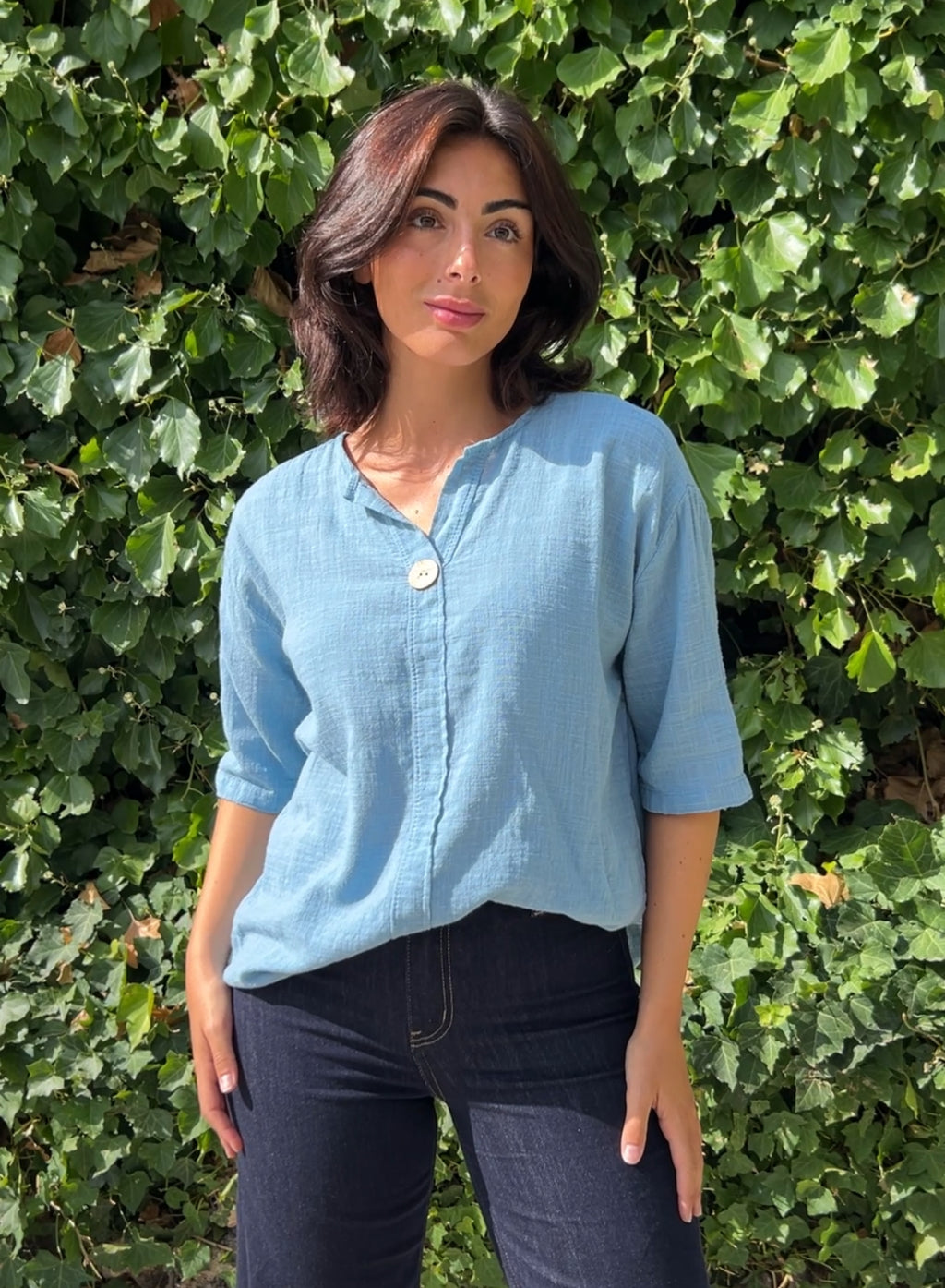 Camisa algodón azul