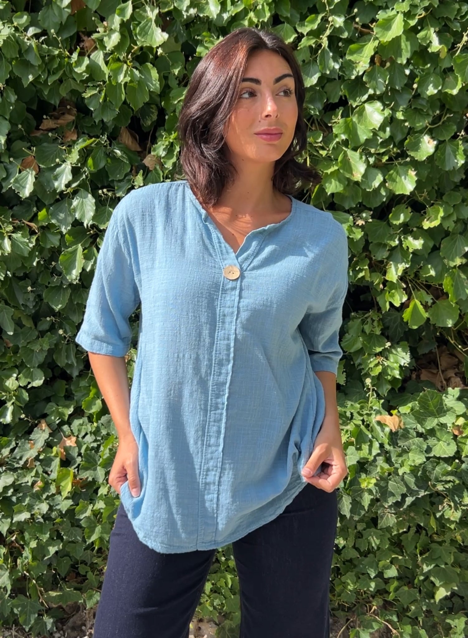Camisa algodón azul
