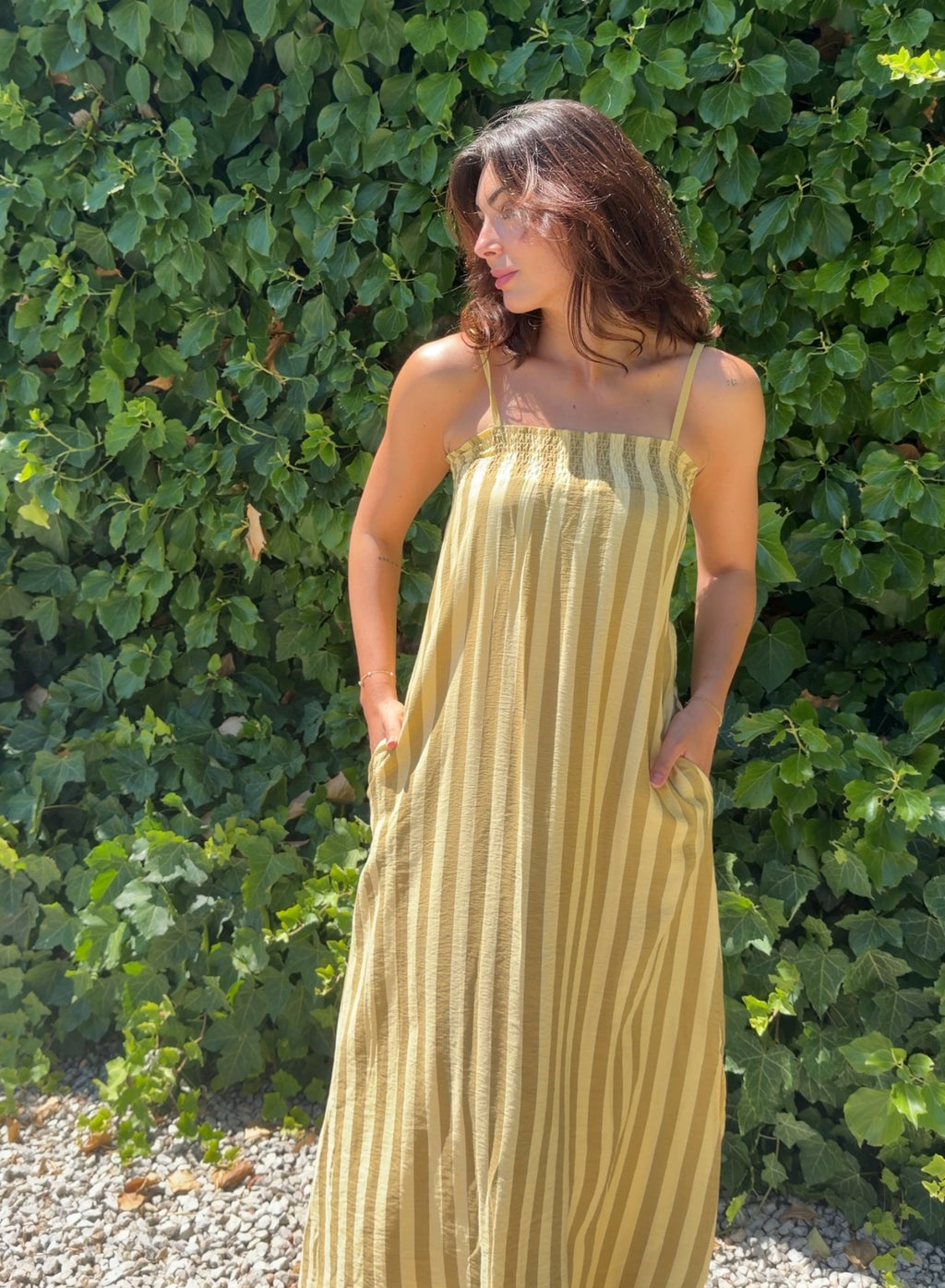 Vestido rayas mostaza