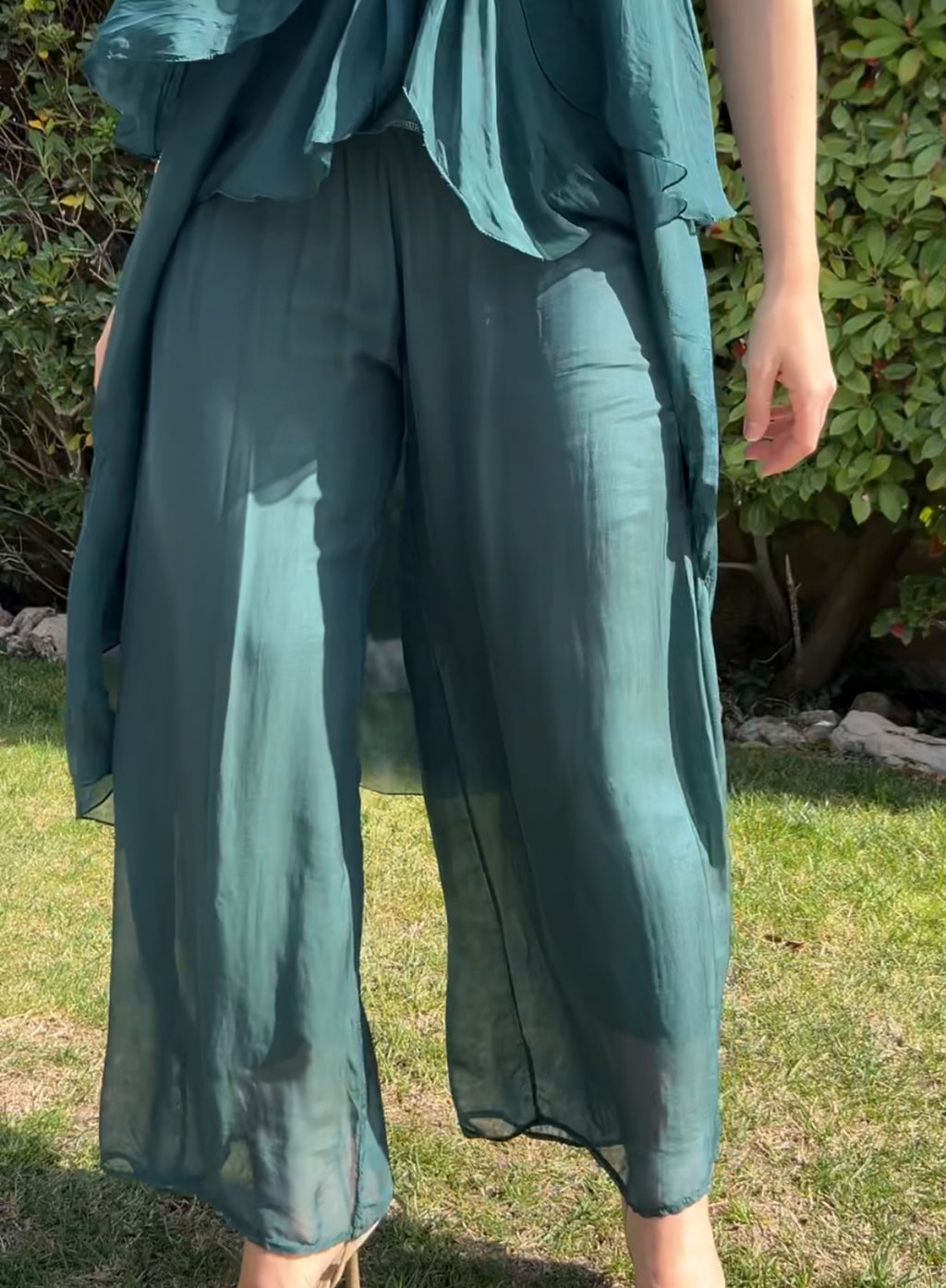 Pantalón seda petróleo