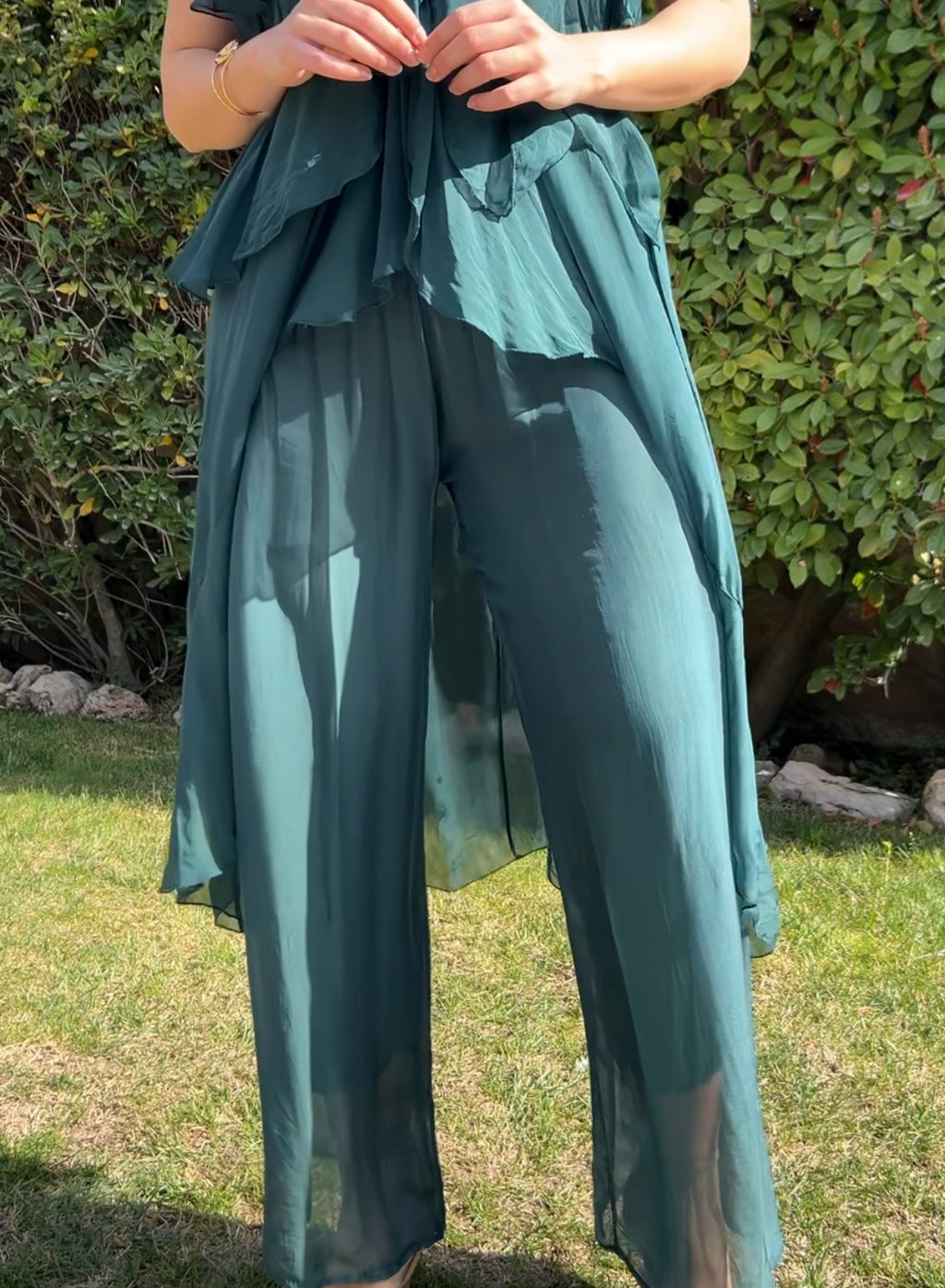 Pantalón seda petróleo