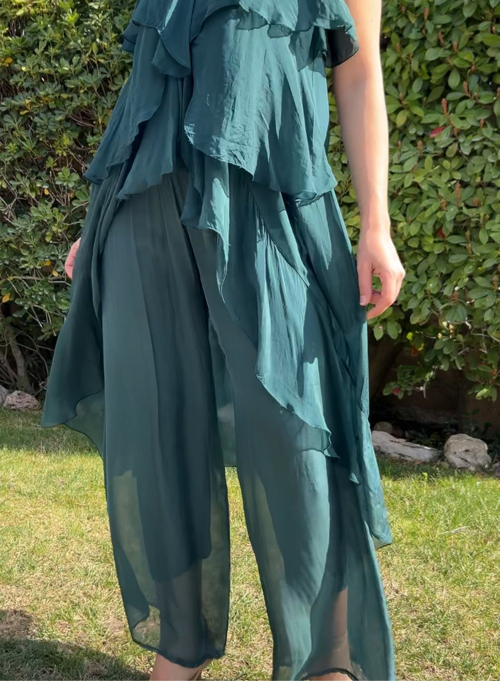 Pantalón seda petróleo