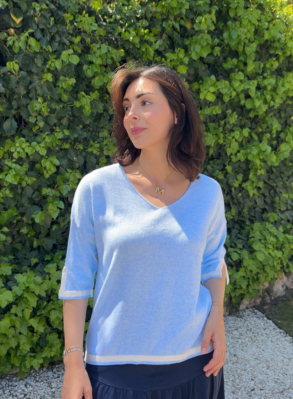 Jersey algodón bicolor celeste