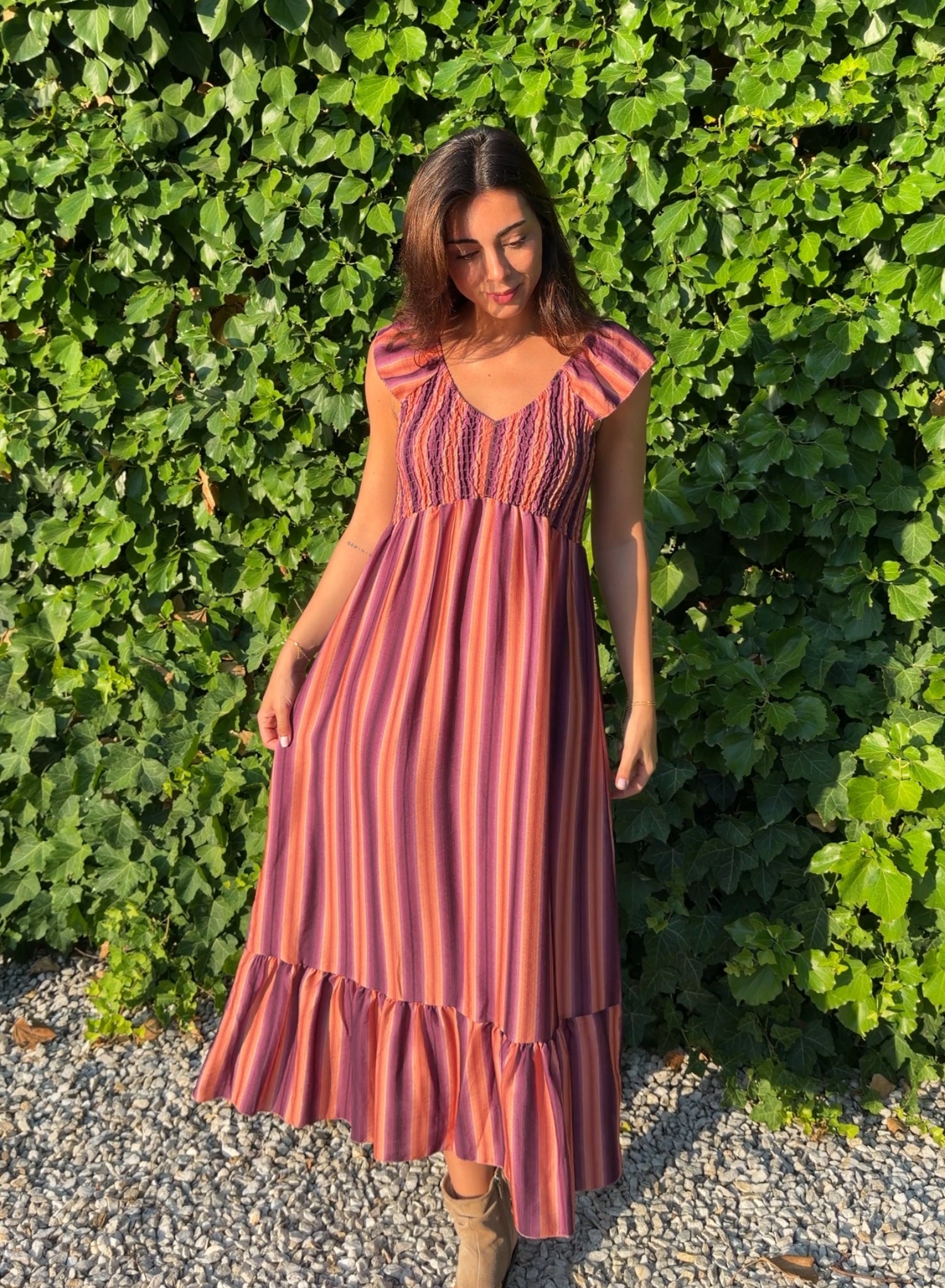 Vestido zarela rayas morado