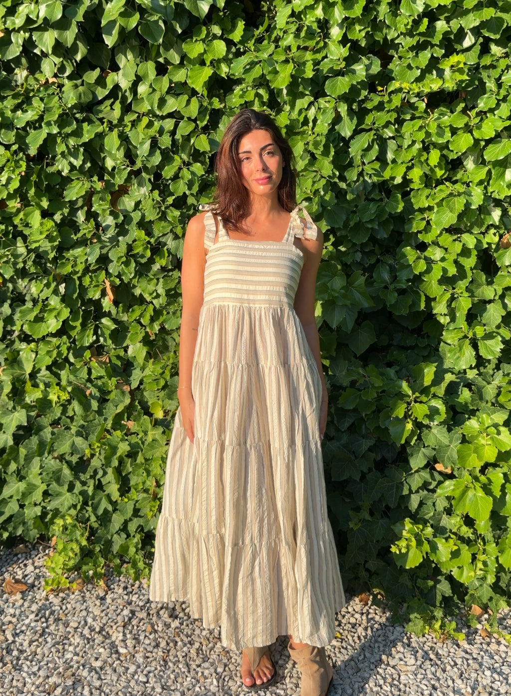 Vestido rayas beige