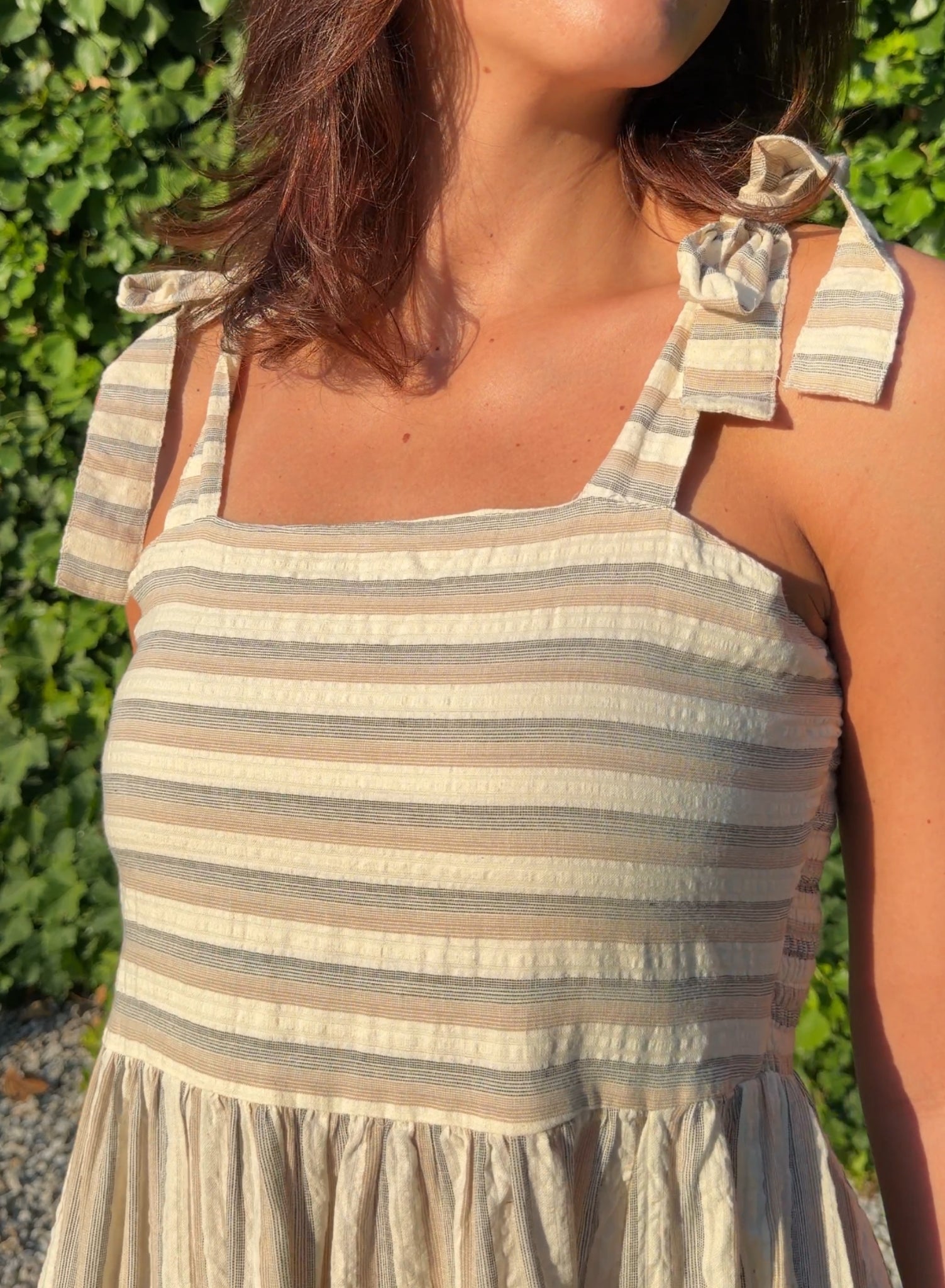 Vestido rayas beige