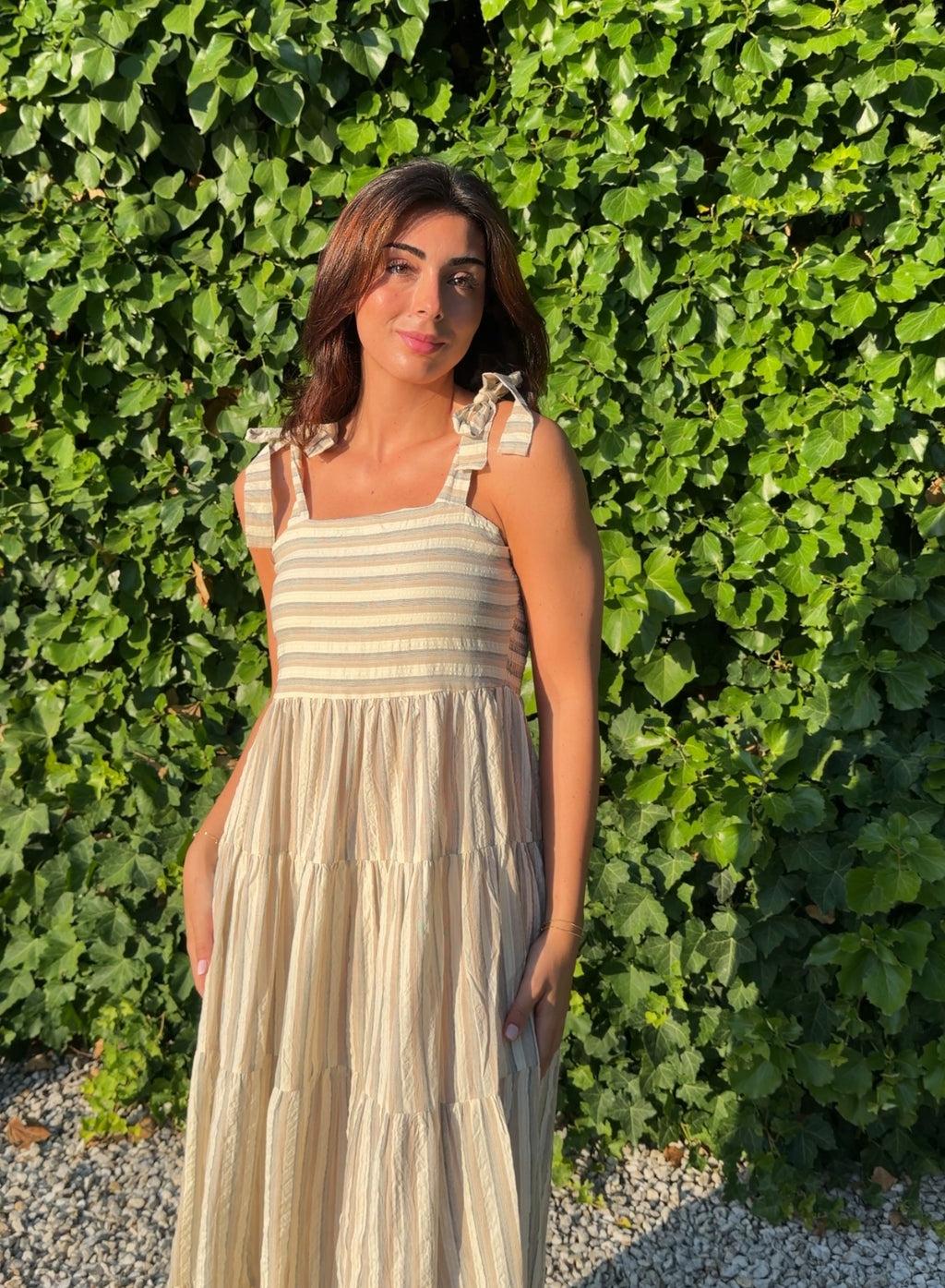 Vestido rayas beige