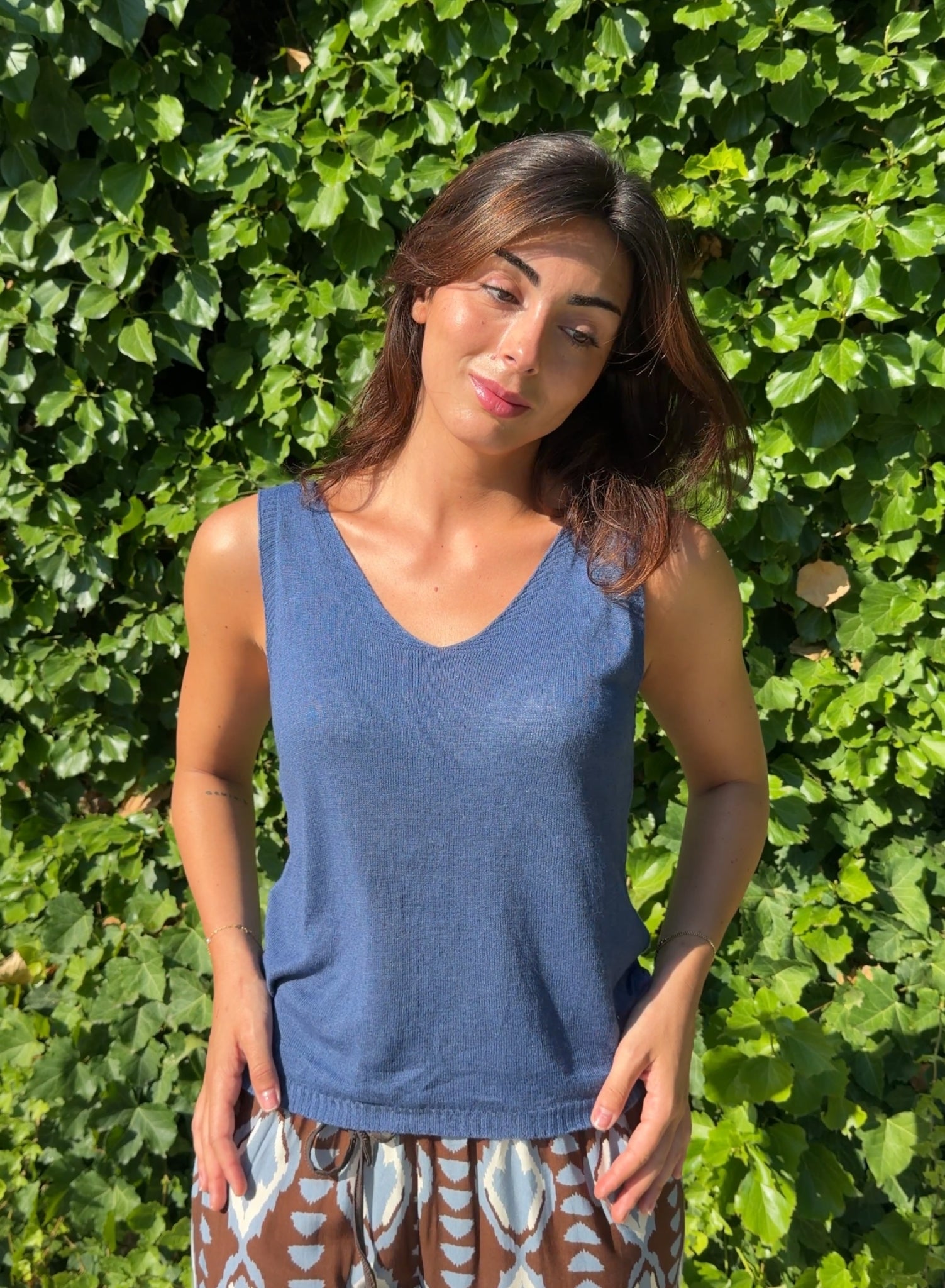 Top lino azul