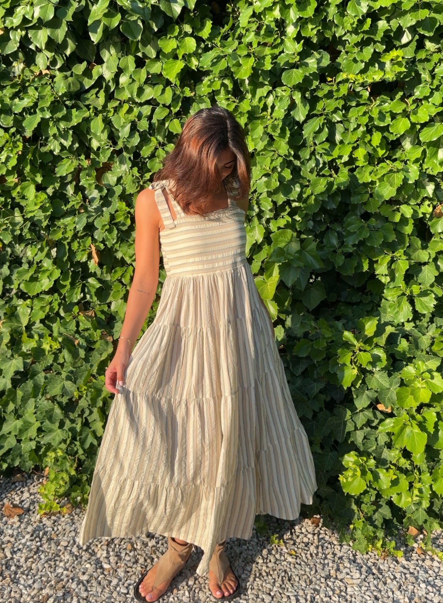Vestido rayas beige