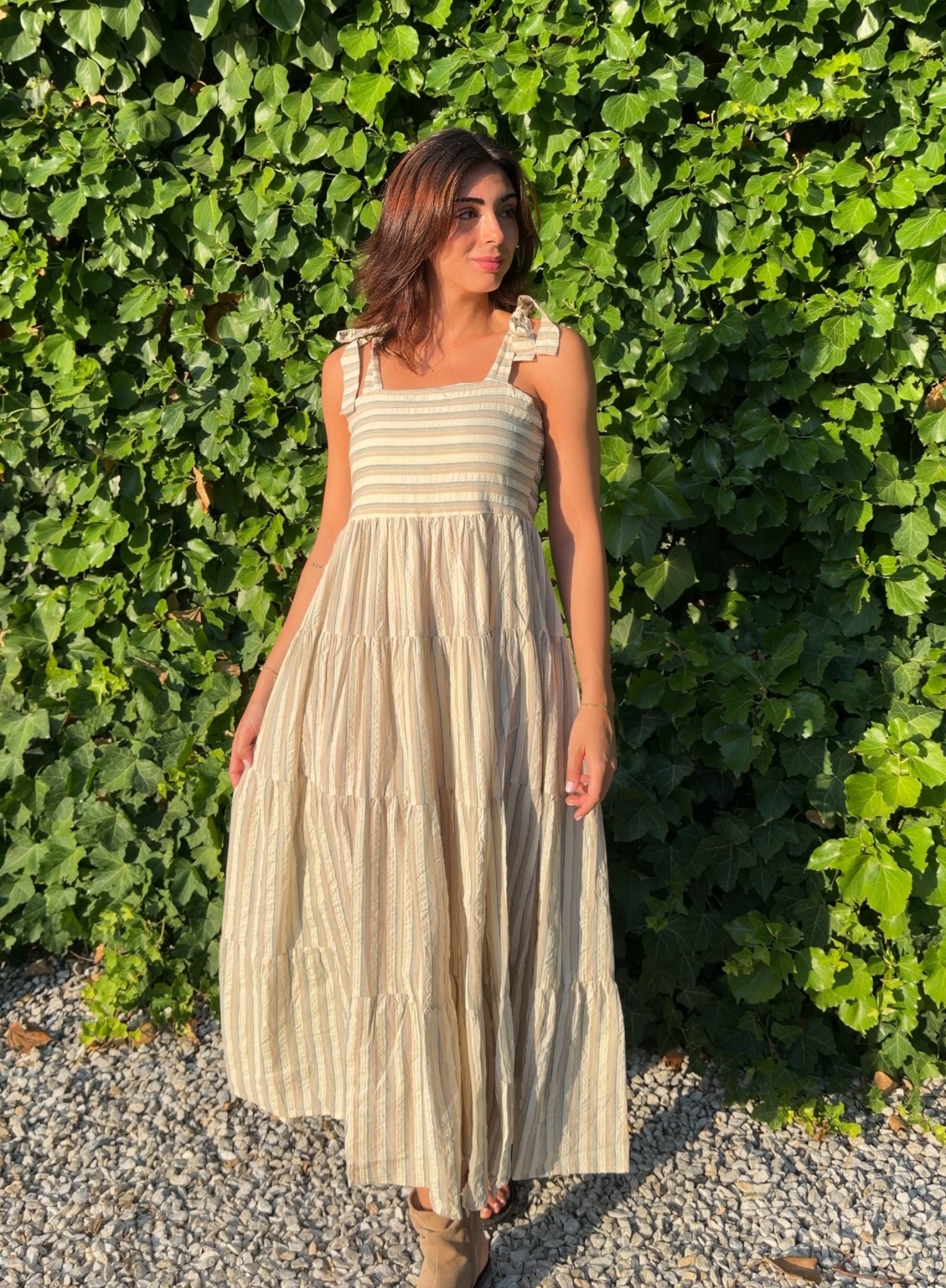 Vestido rayas beige