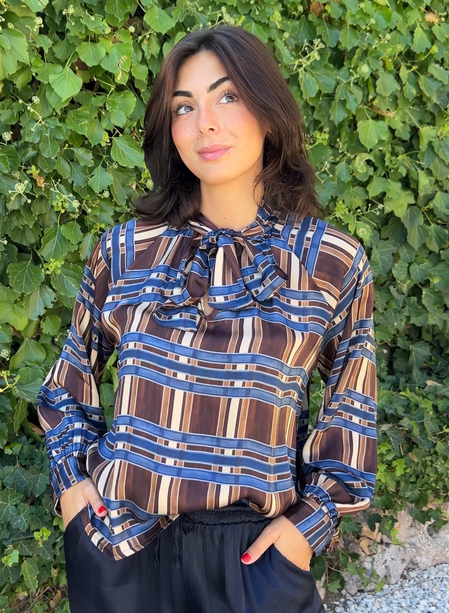 Blue satin blouse