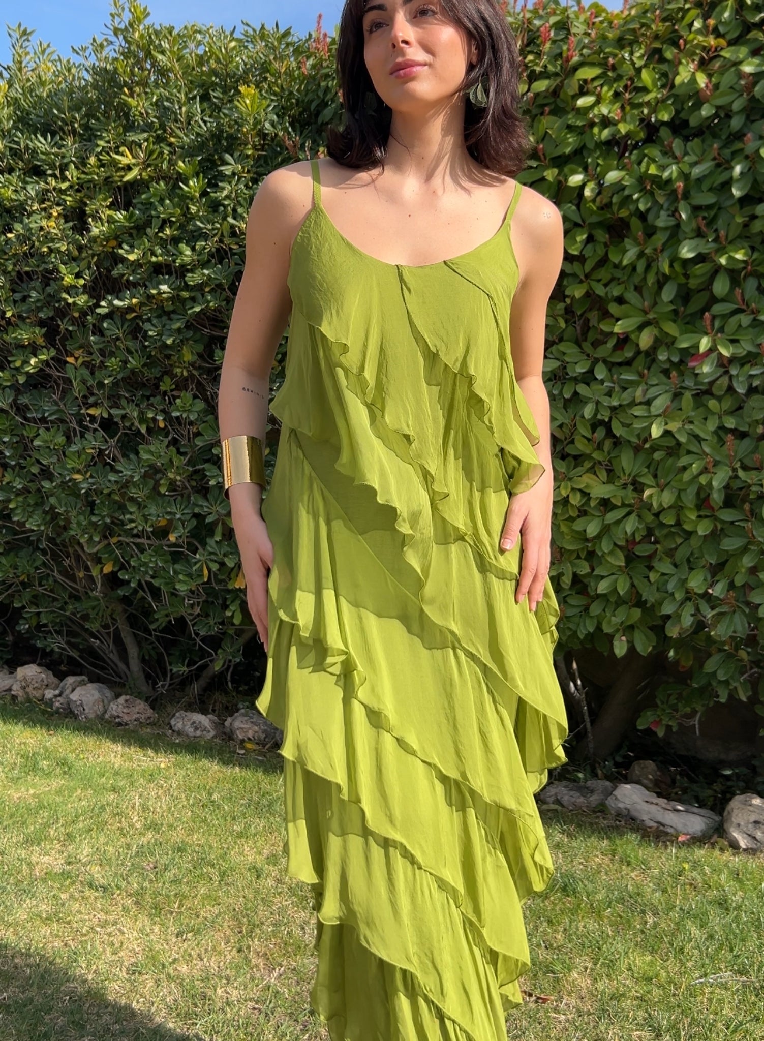 Vestido volante pistacho