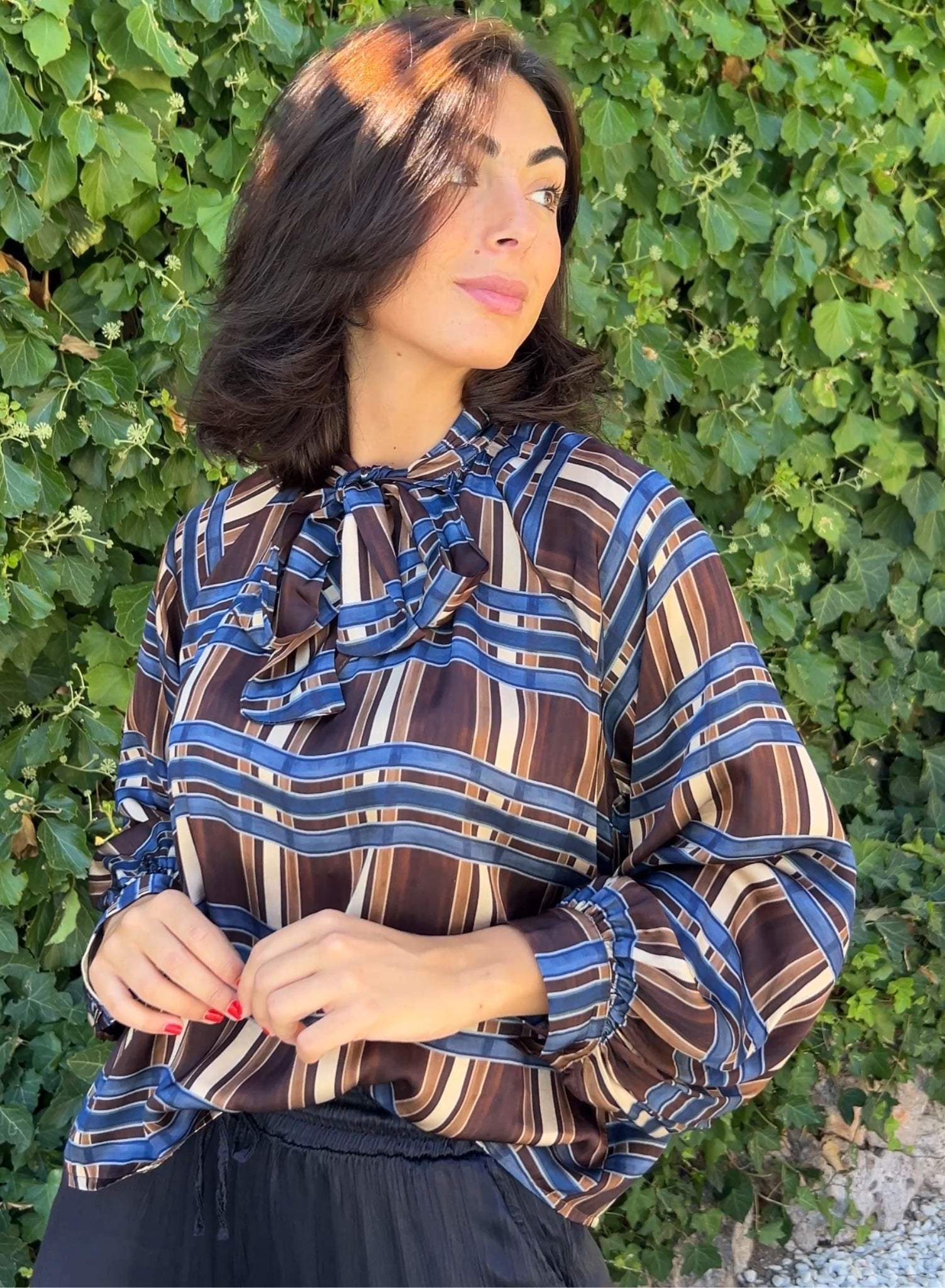 Blue satin blouse