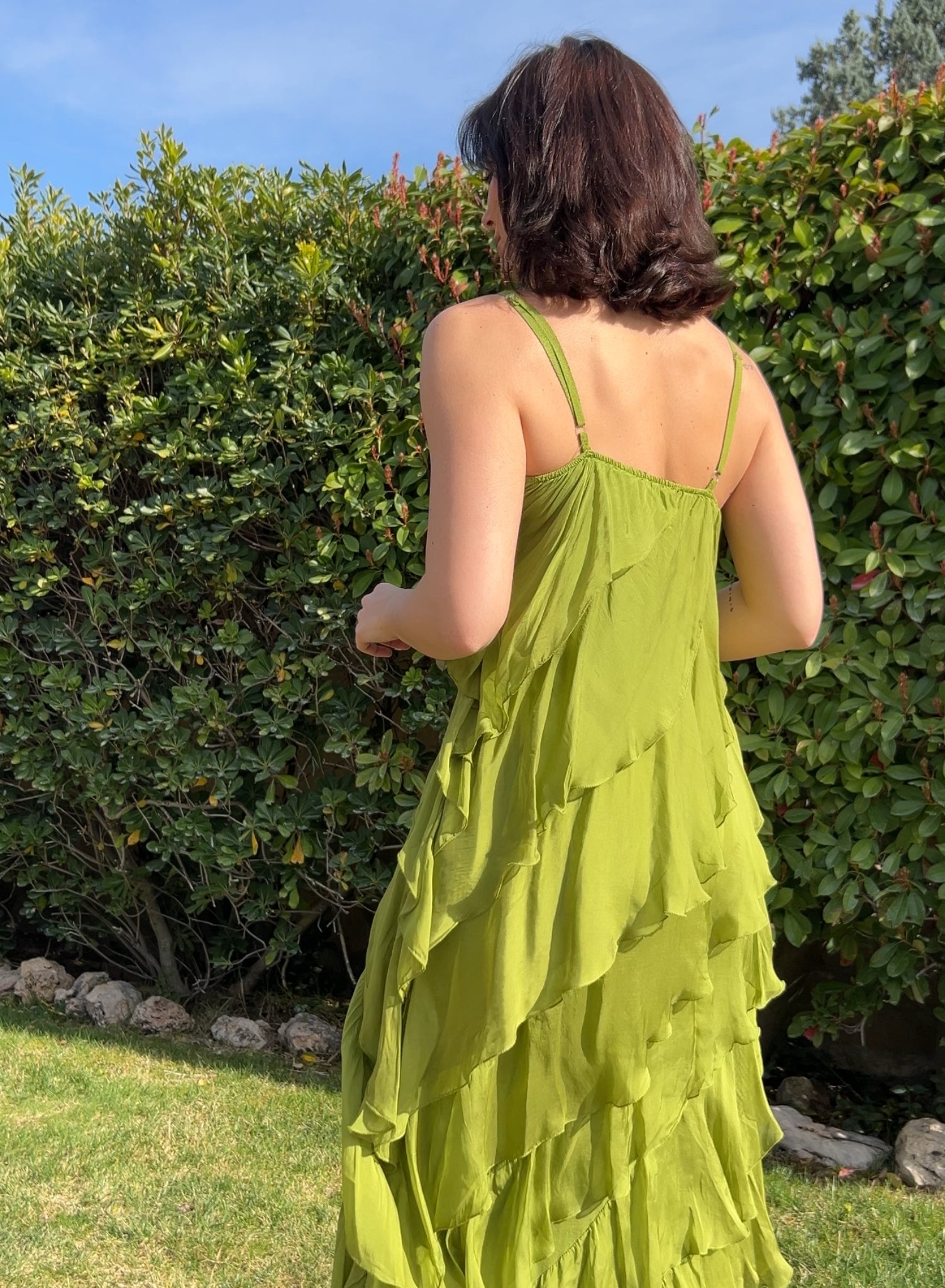 Vestido volante pistacho