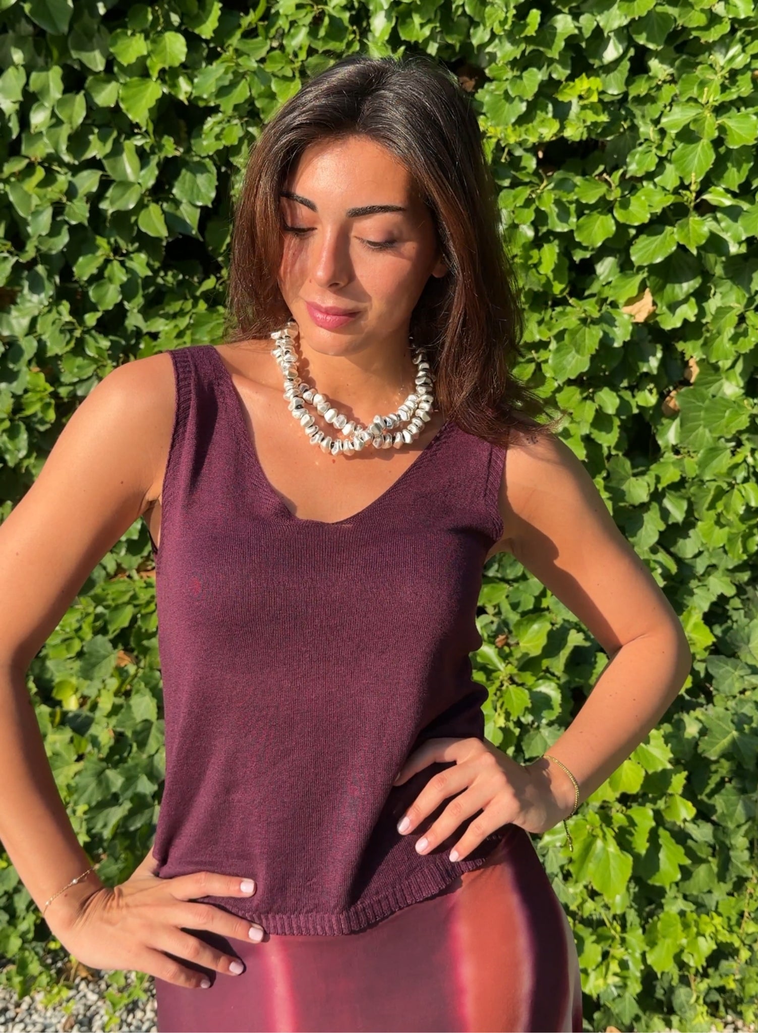 Top lino berenjena