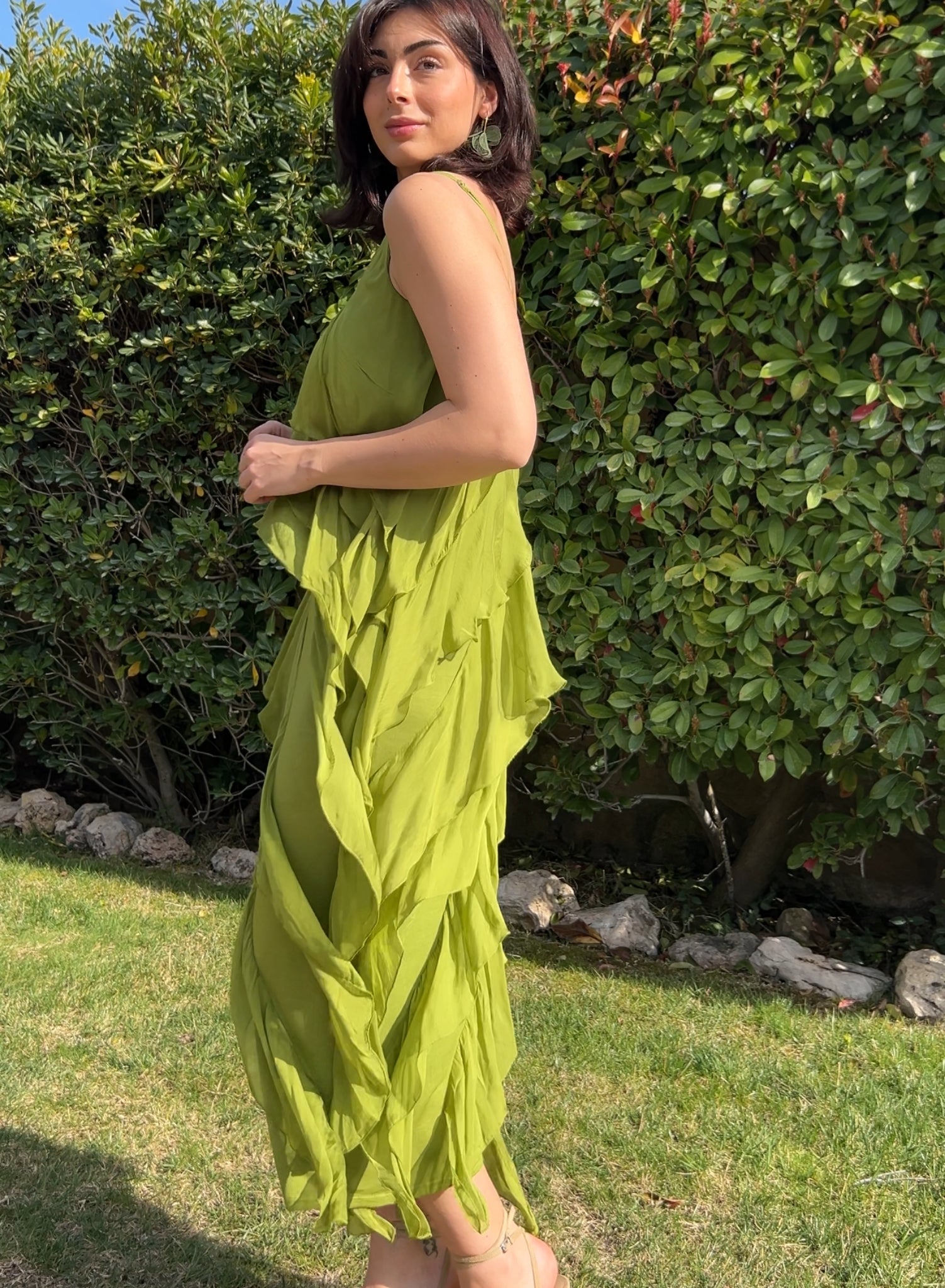 Vestido volante pistacho