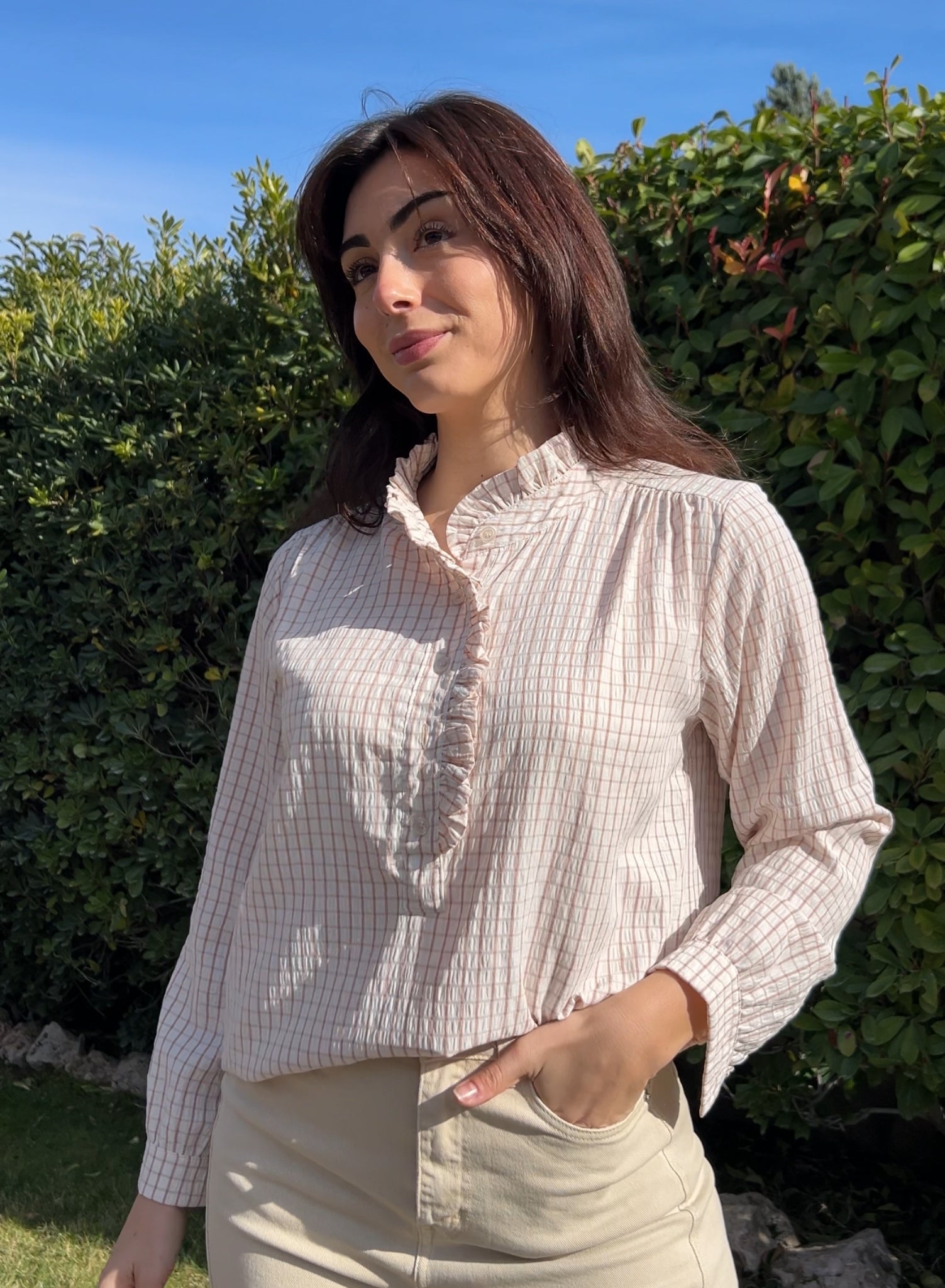 Camisa cuadros beige