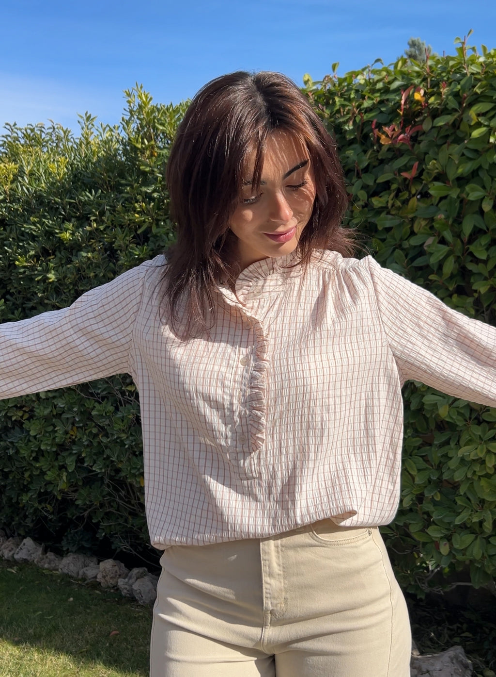 Camisa cuadros beige