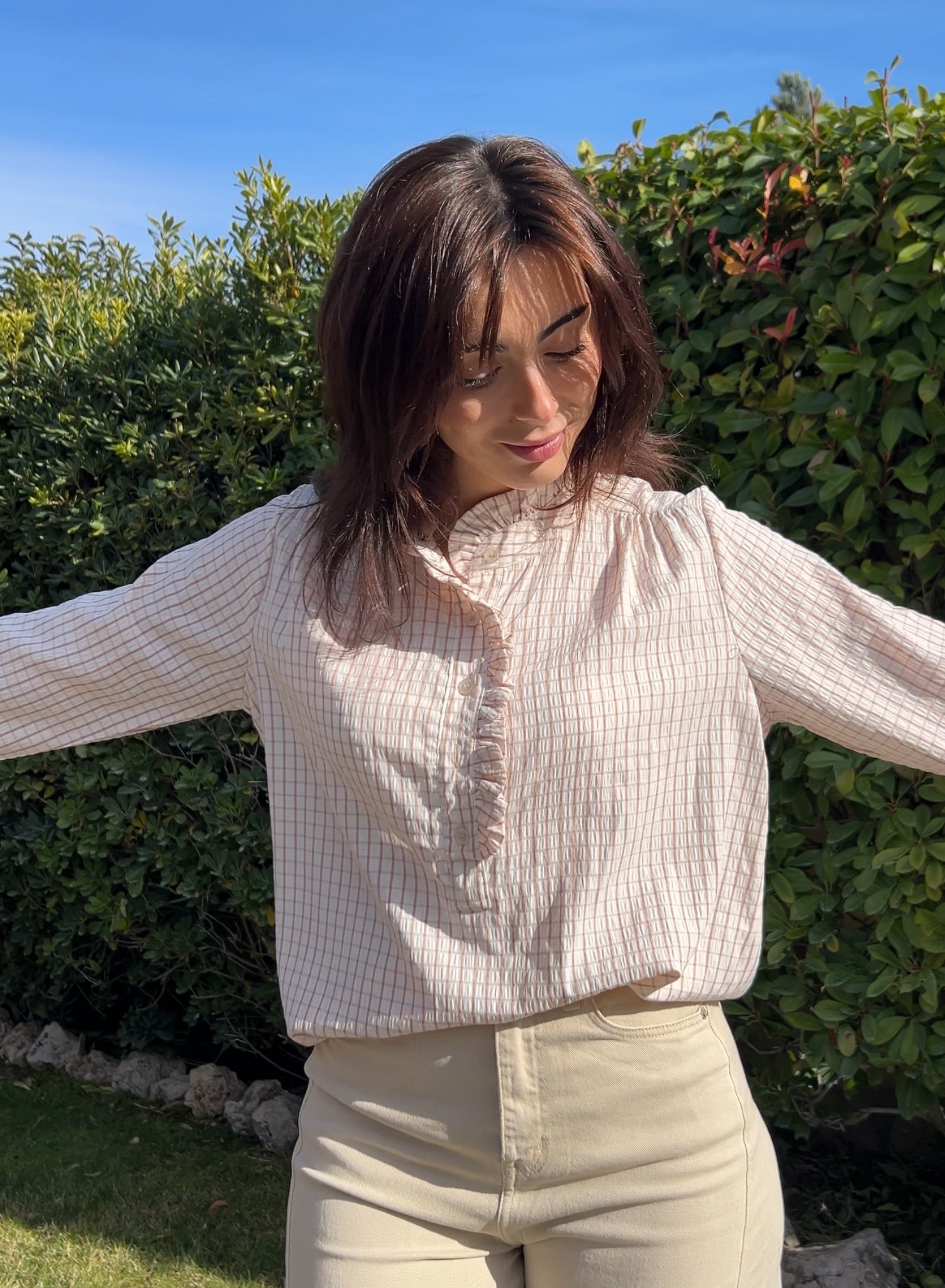 Camisa cuadros beige