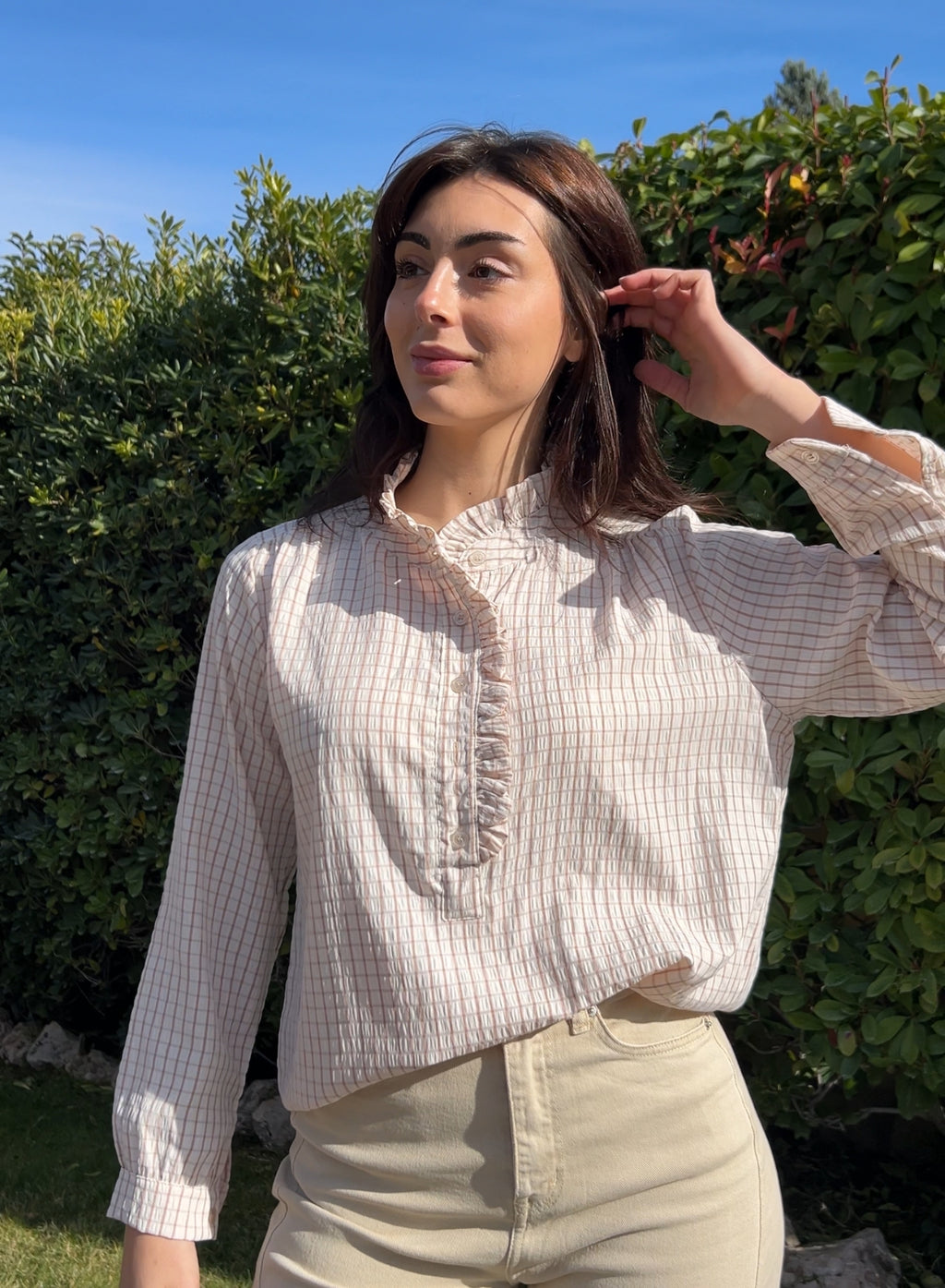 Camisa cuadros beige