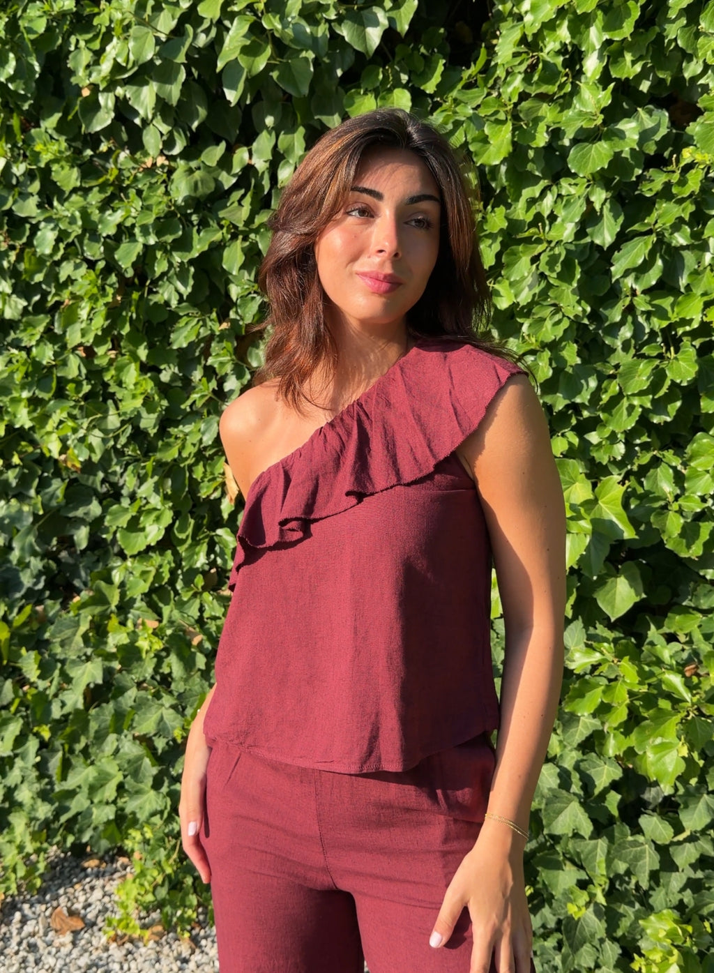 Blusa lino granate