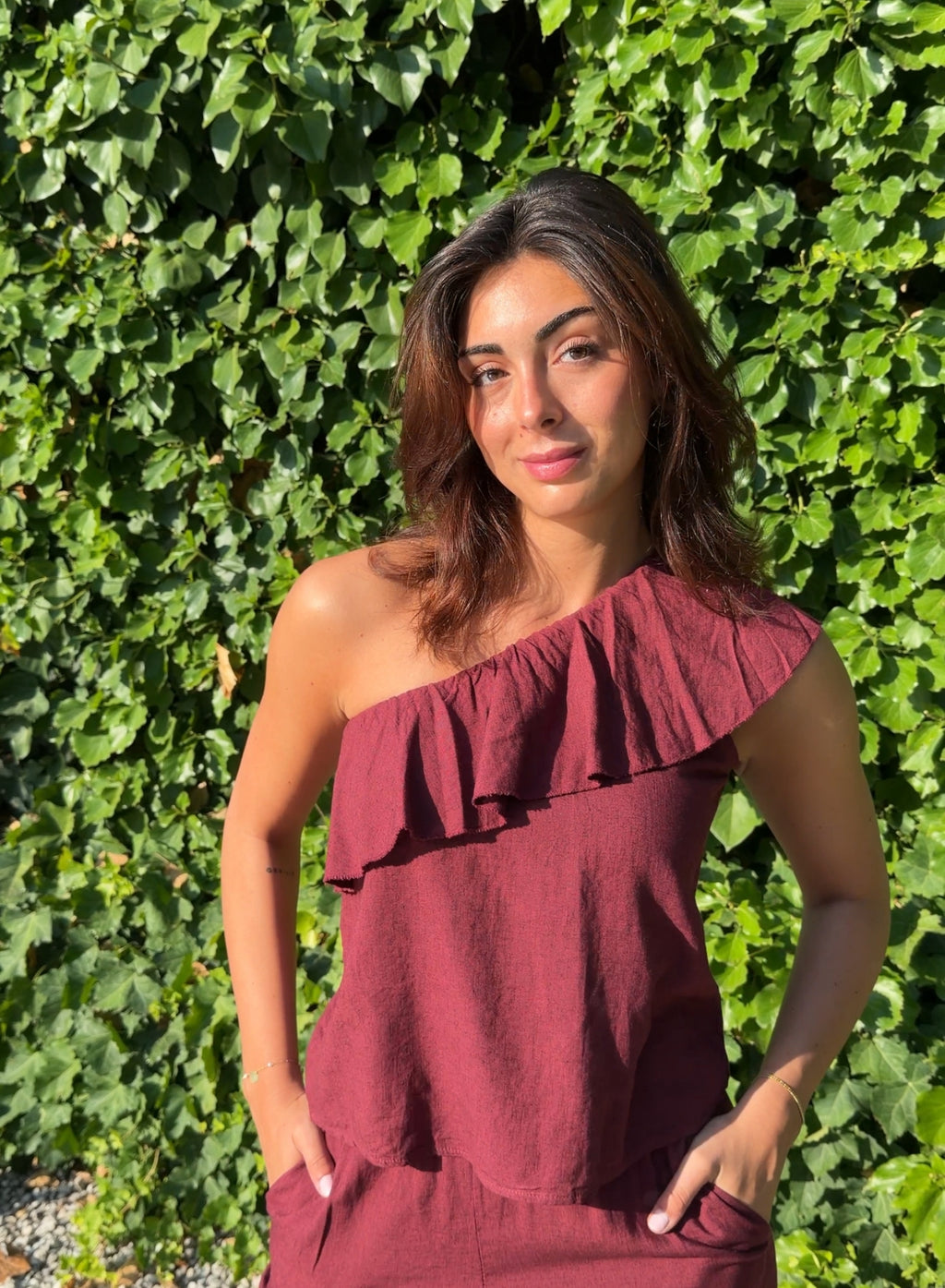 Blusa lino granate
