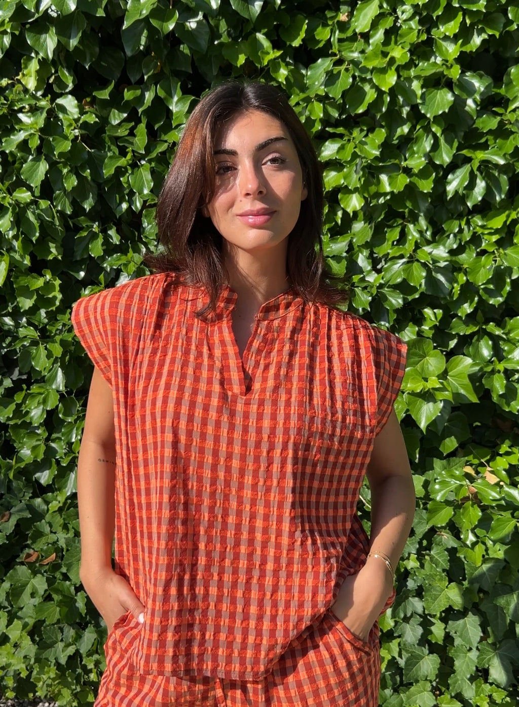 Blusa cuadros naranja
