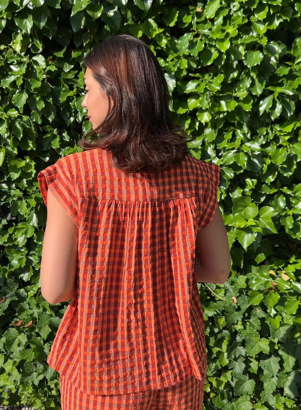 Blusa cuadros naranja