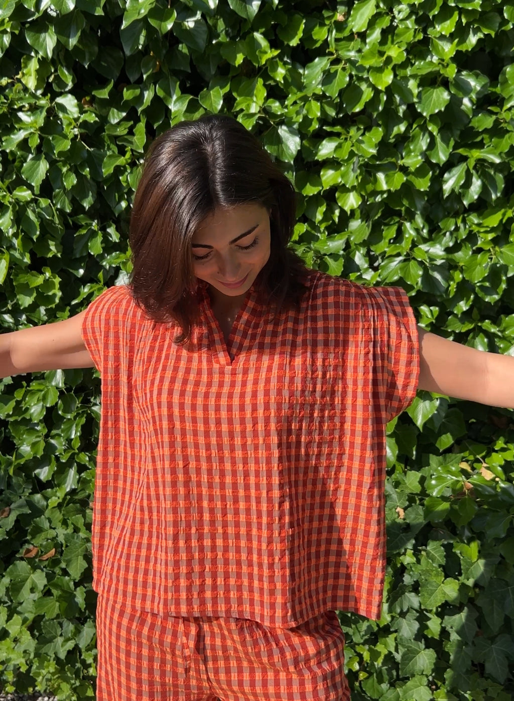 Blusa cuadros naranja