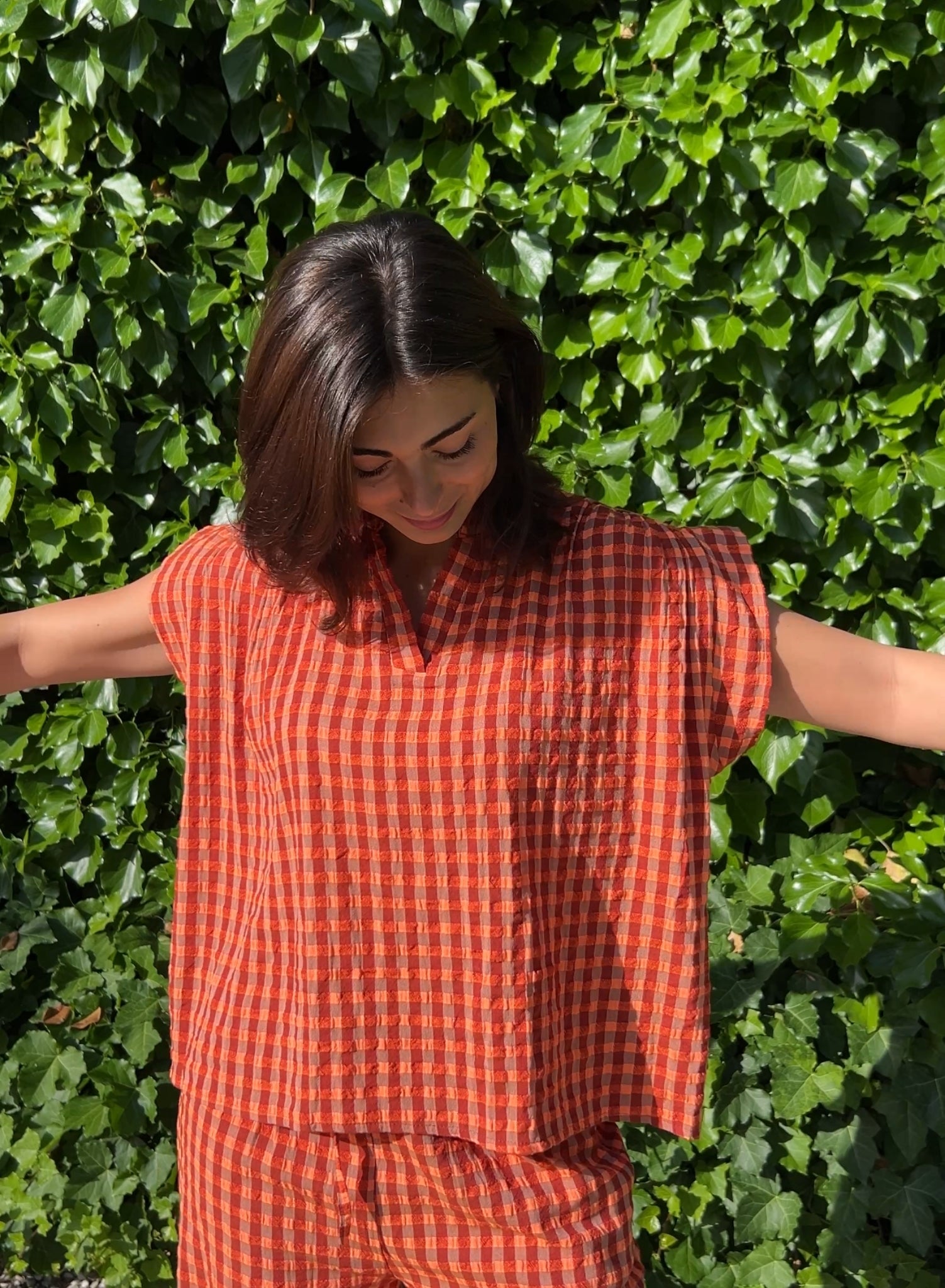 Blusa cuadros naranja
