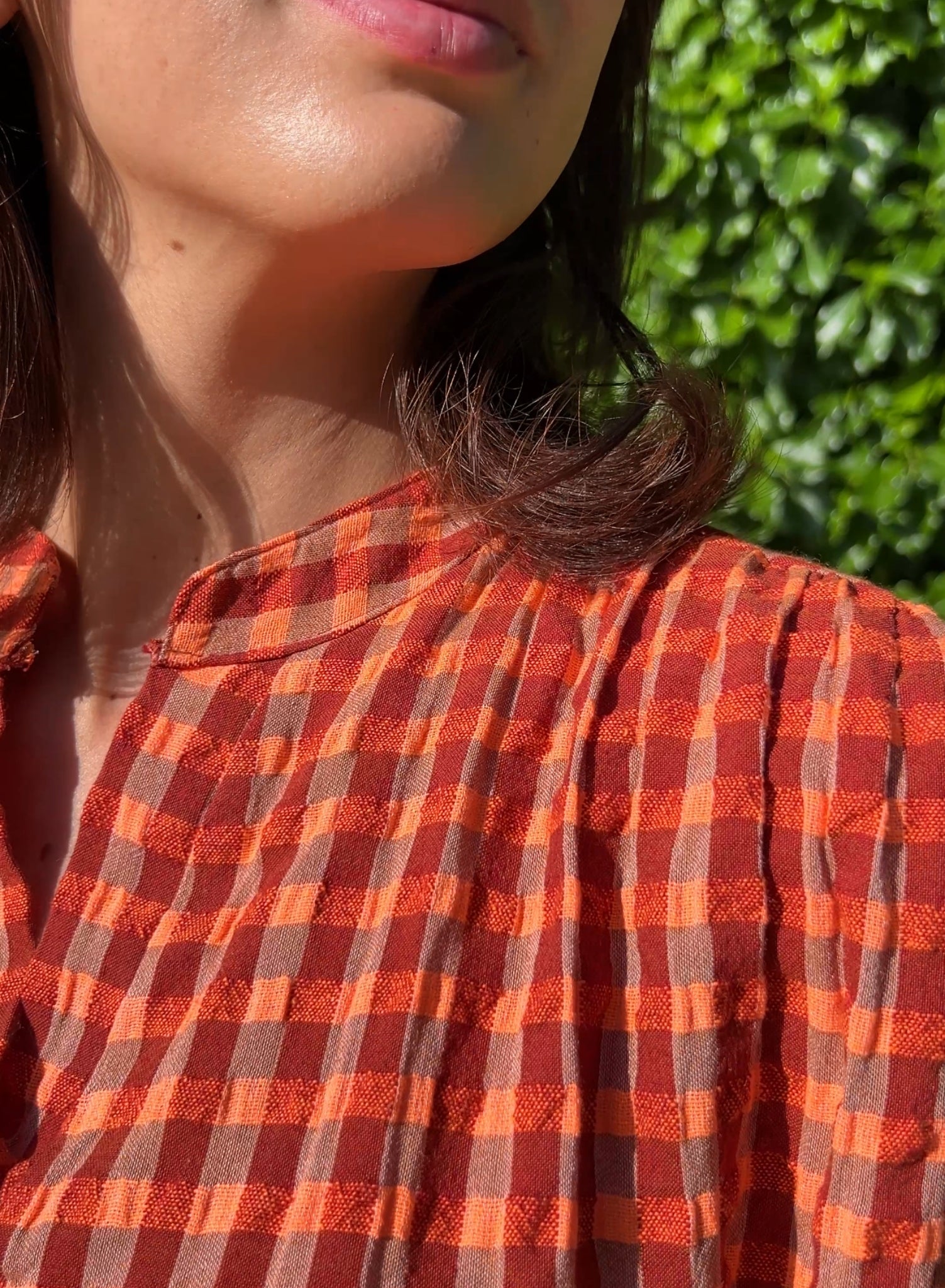 Blusa cuadros naranja