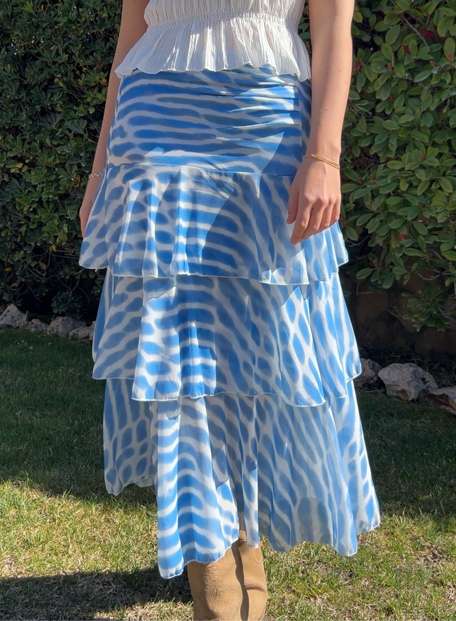 Falda volantes gasa azul