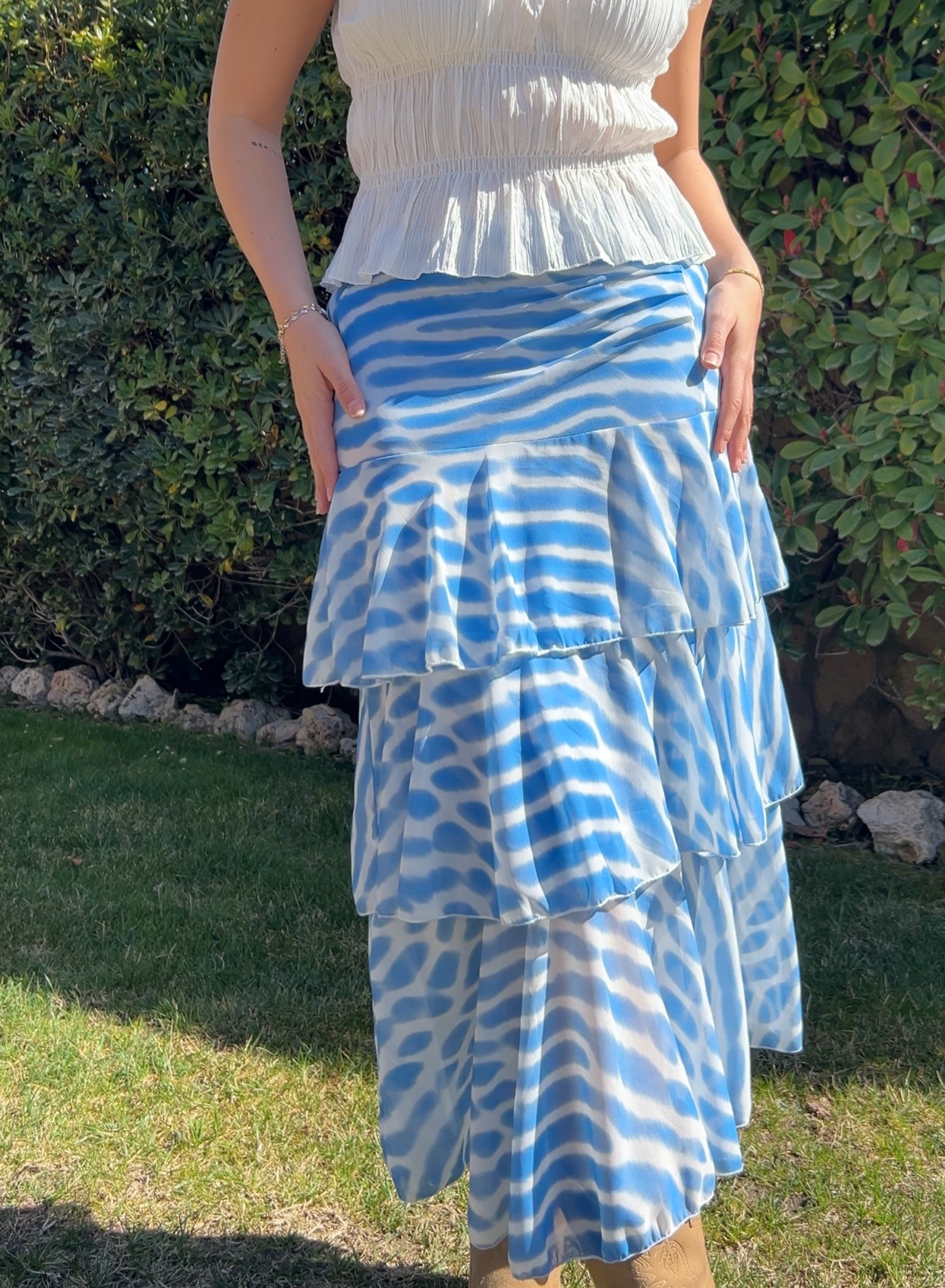 Falda volantes gasa azul