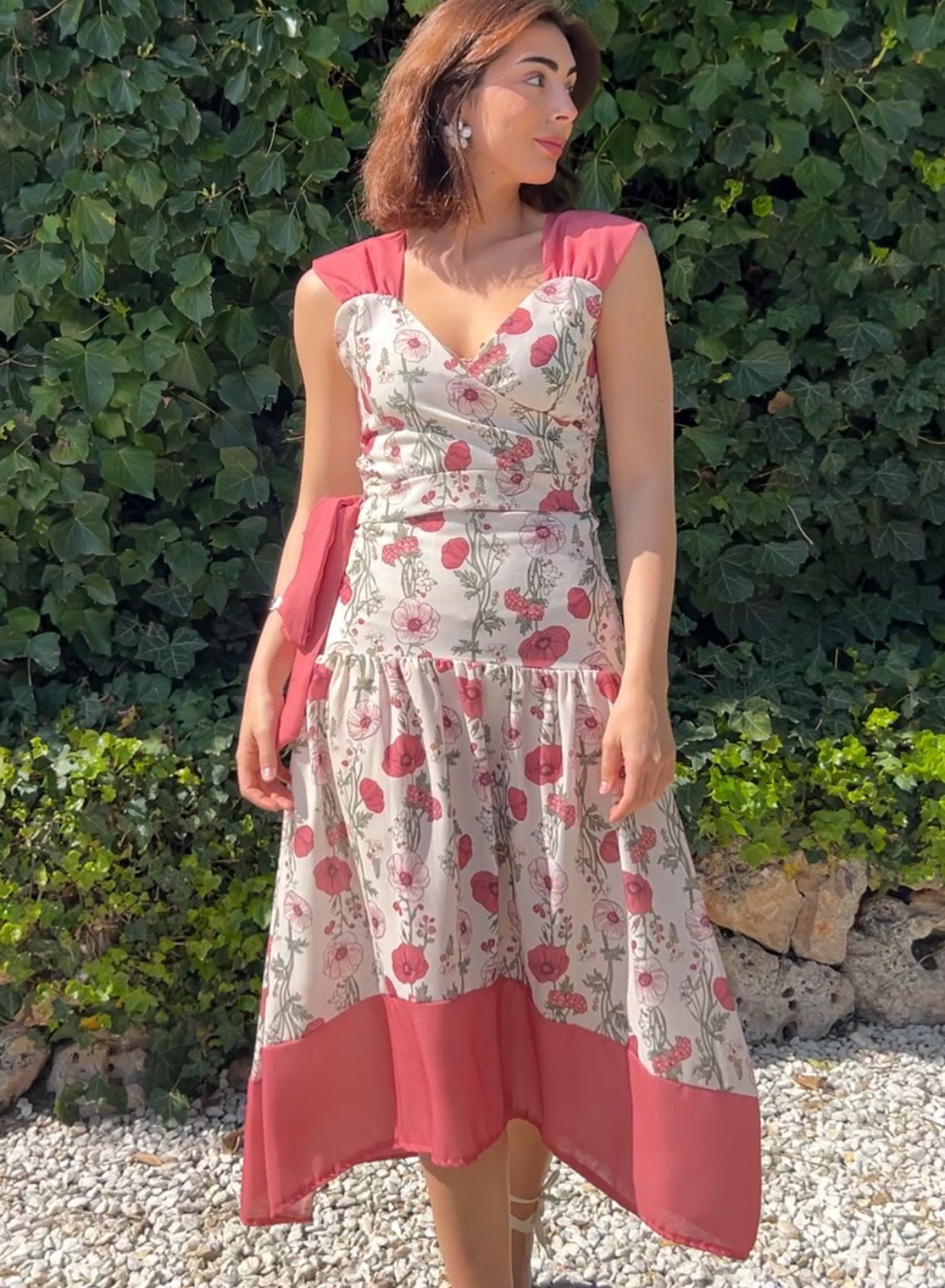 Falda flores rosa
