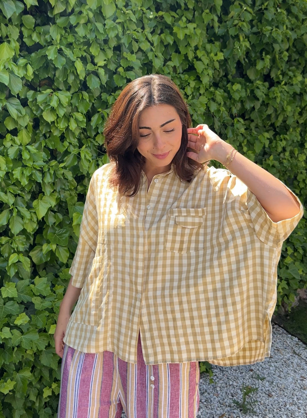 Blusa cuadros mostaza