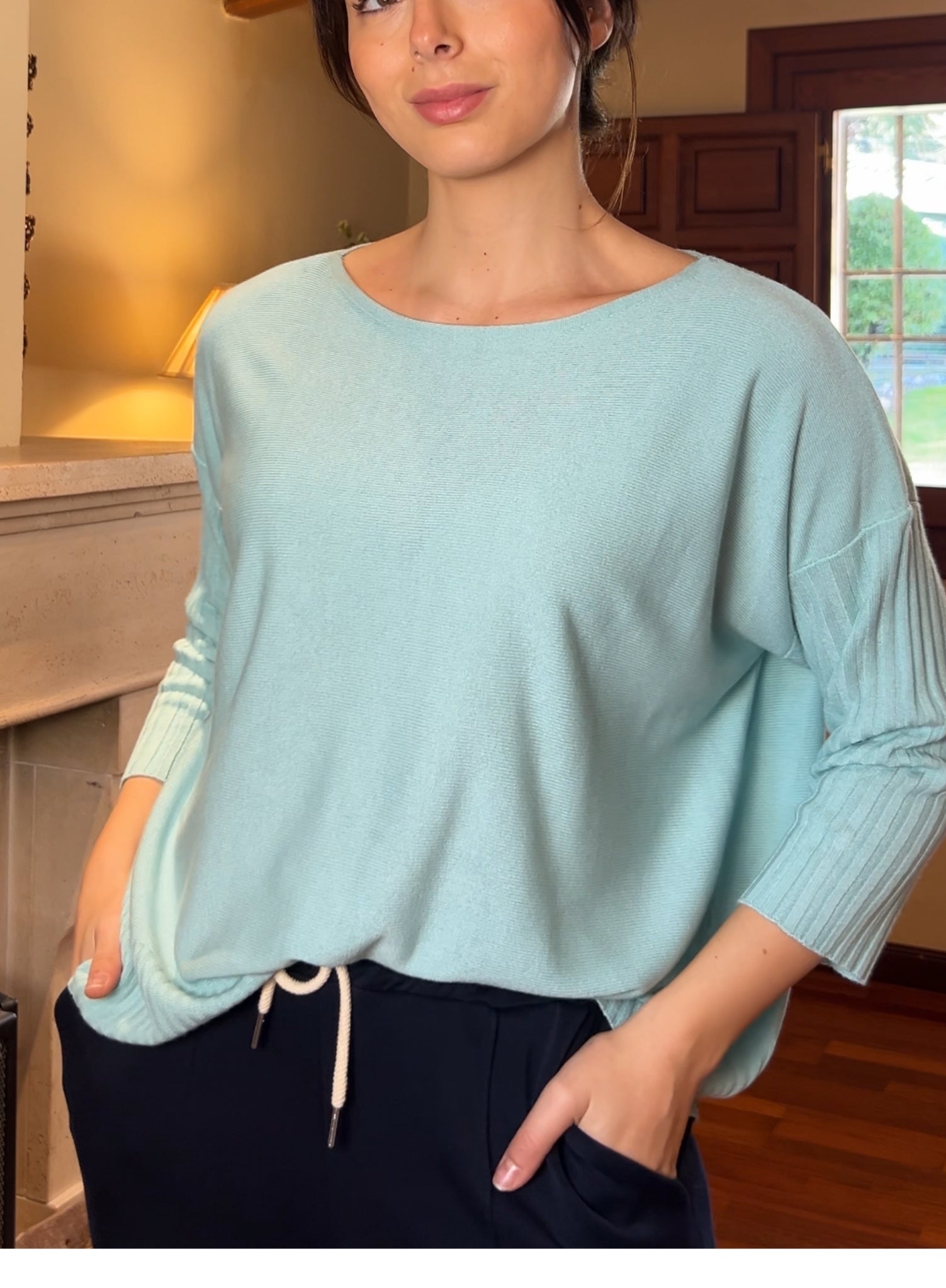 Jersey canalé verde agua