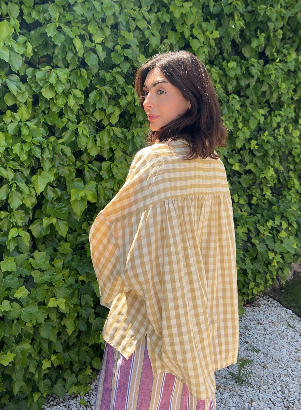 Blusa cuadros mostaza