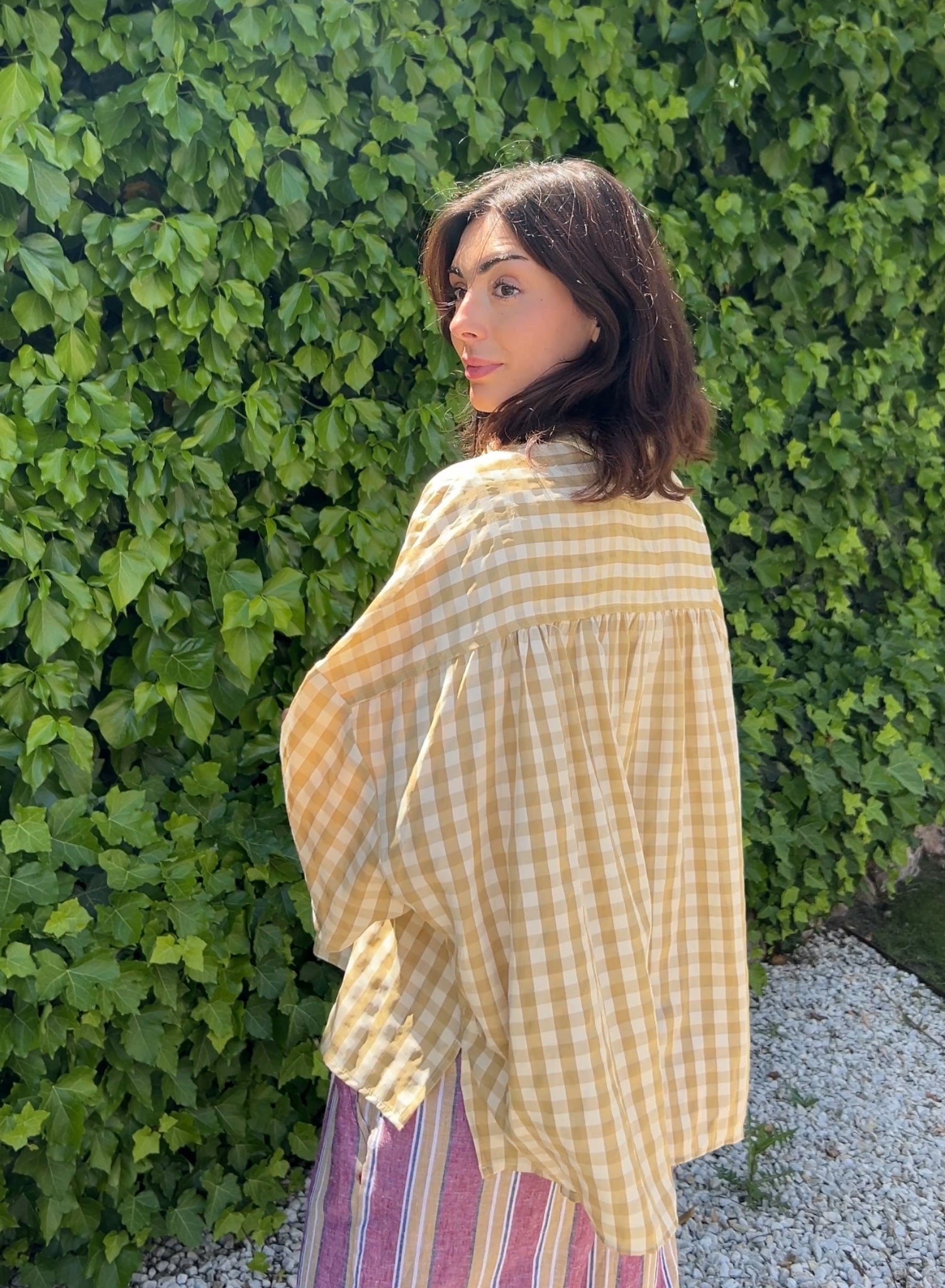Blusa cuadros mostaza