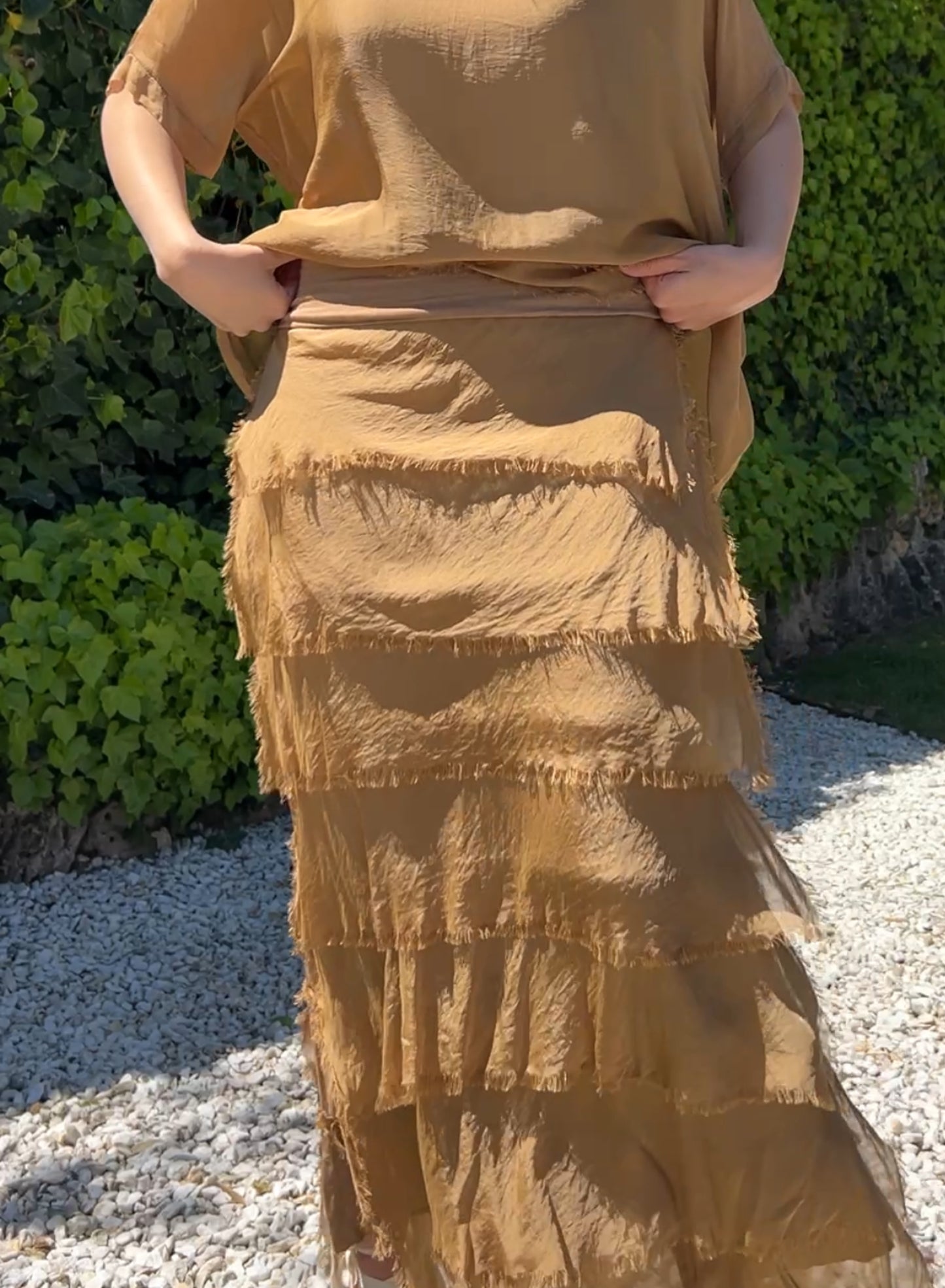 Camel silk skirt
