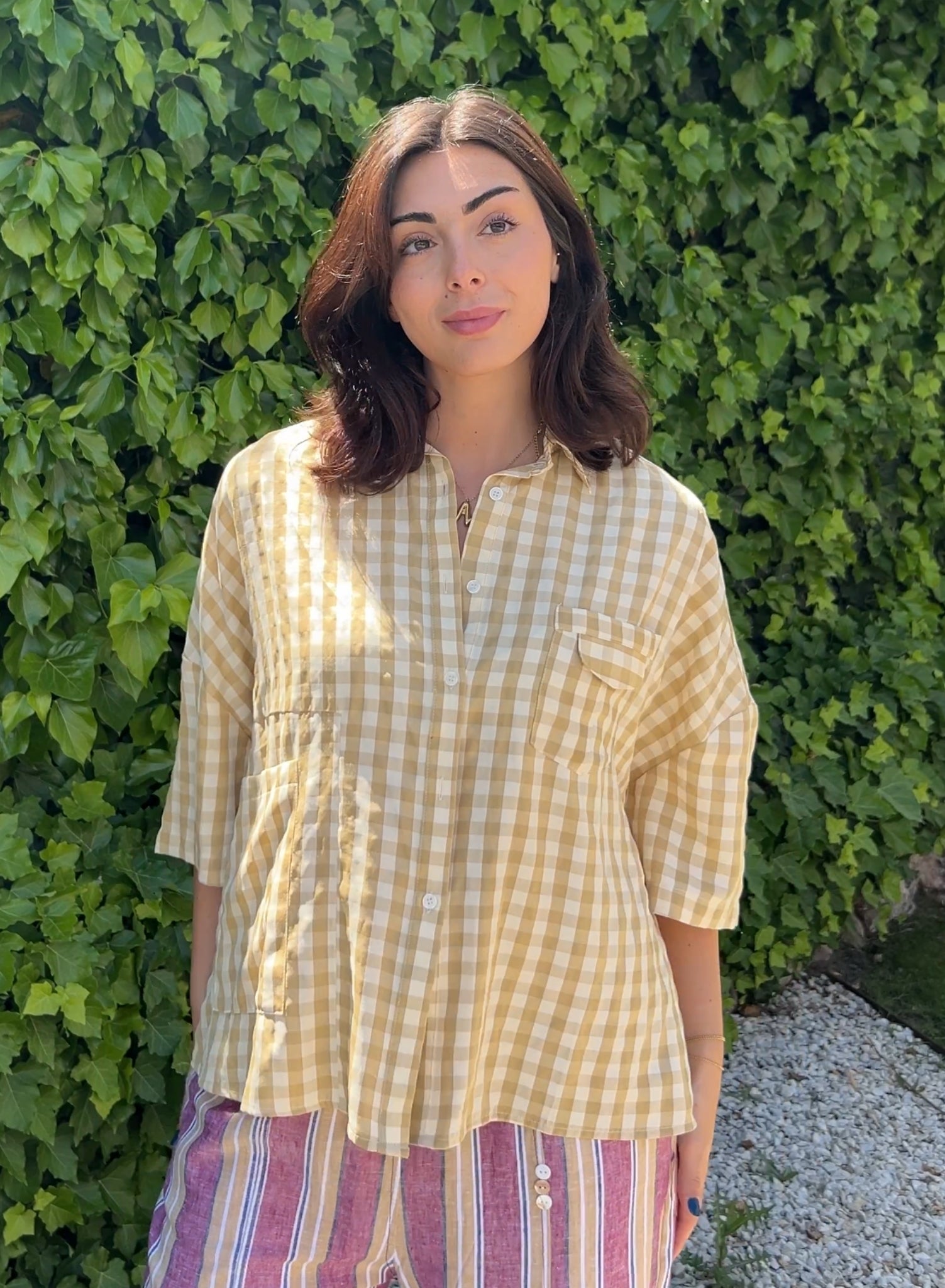 Blusa cuadros mostaza